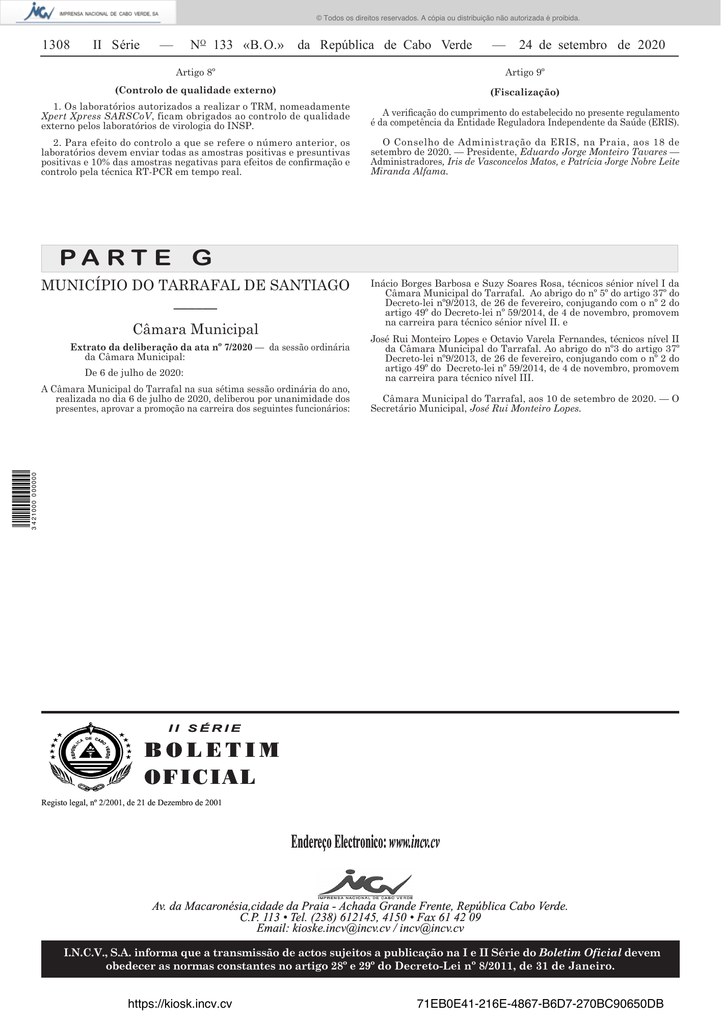Deliberação n.º 11/2020 — official PDF page 4; original table columns, symbols and diagram connections