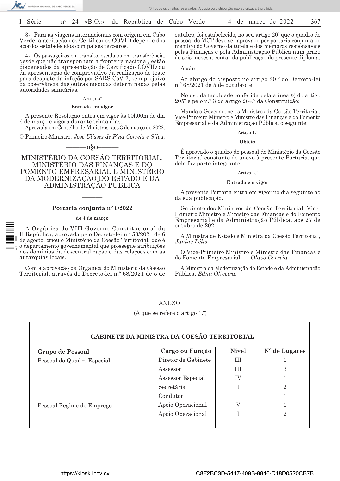 Resolução n.º 23/2022, de 4 de março — official PDF page 3; original table columns, symbols and diagram connections