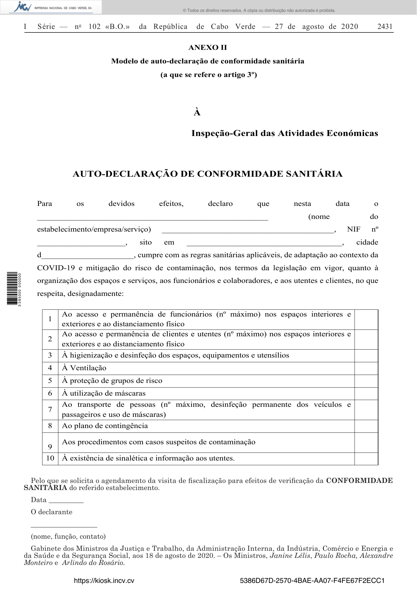 Portaria conjunta n.º 43/2020, de 27 de agosto — official PDF page 5; original table columns, symbols and diagram connections