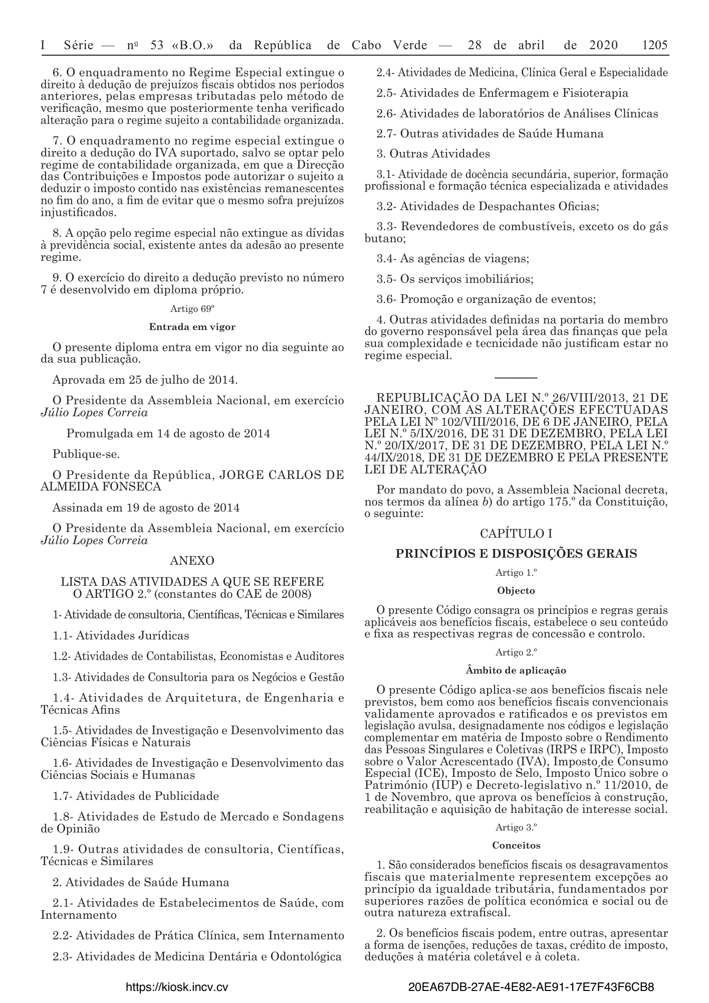 Lei n.º 26/VIII/2013 — official PDF page 27; original table columns, symbols and diagram connections