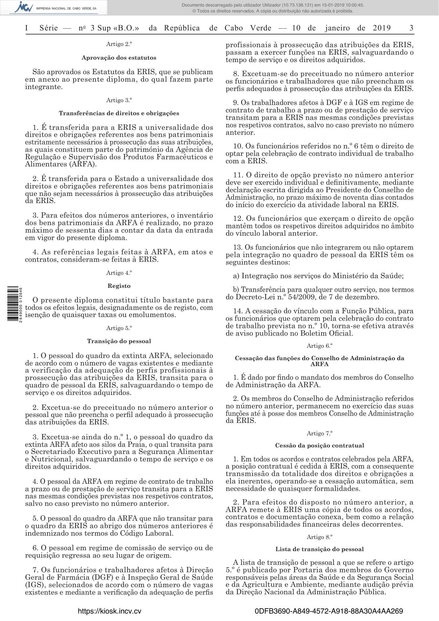 Decreto-Lei n.º 3/2019, de 10 de janeiro — official PDF page 3; original table columns, symbols and diagram connections