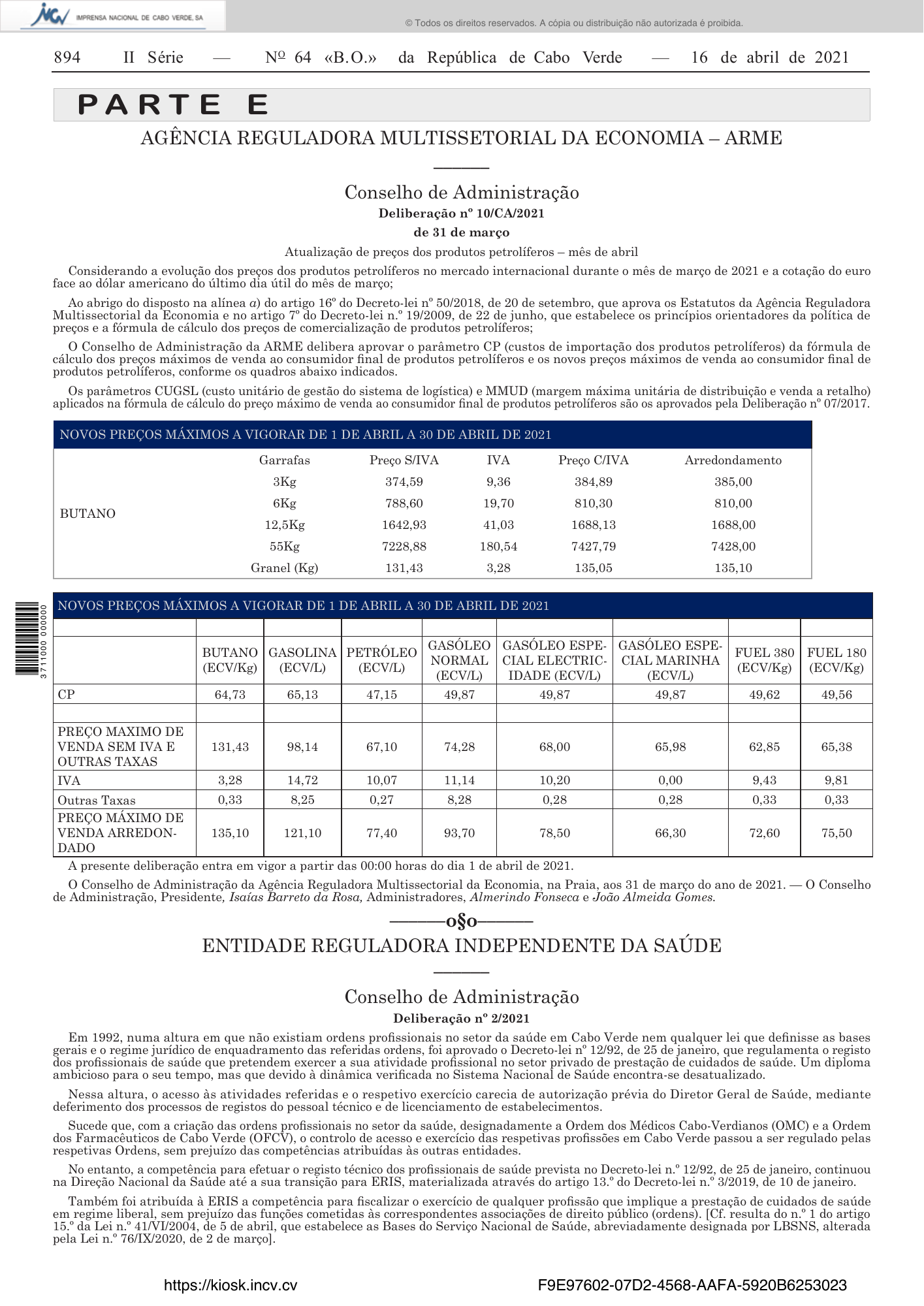 Deliberação n.º 2/2021 — official PDF page 6; original table columns, symbols and diagram connections