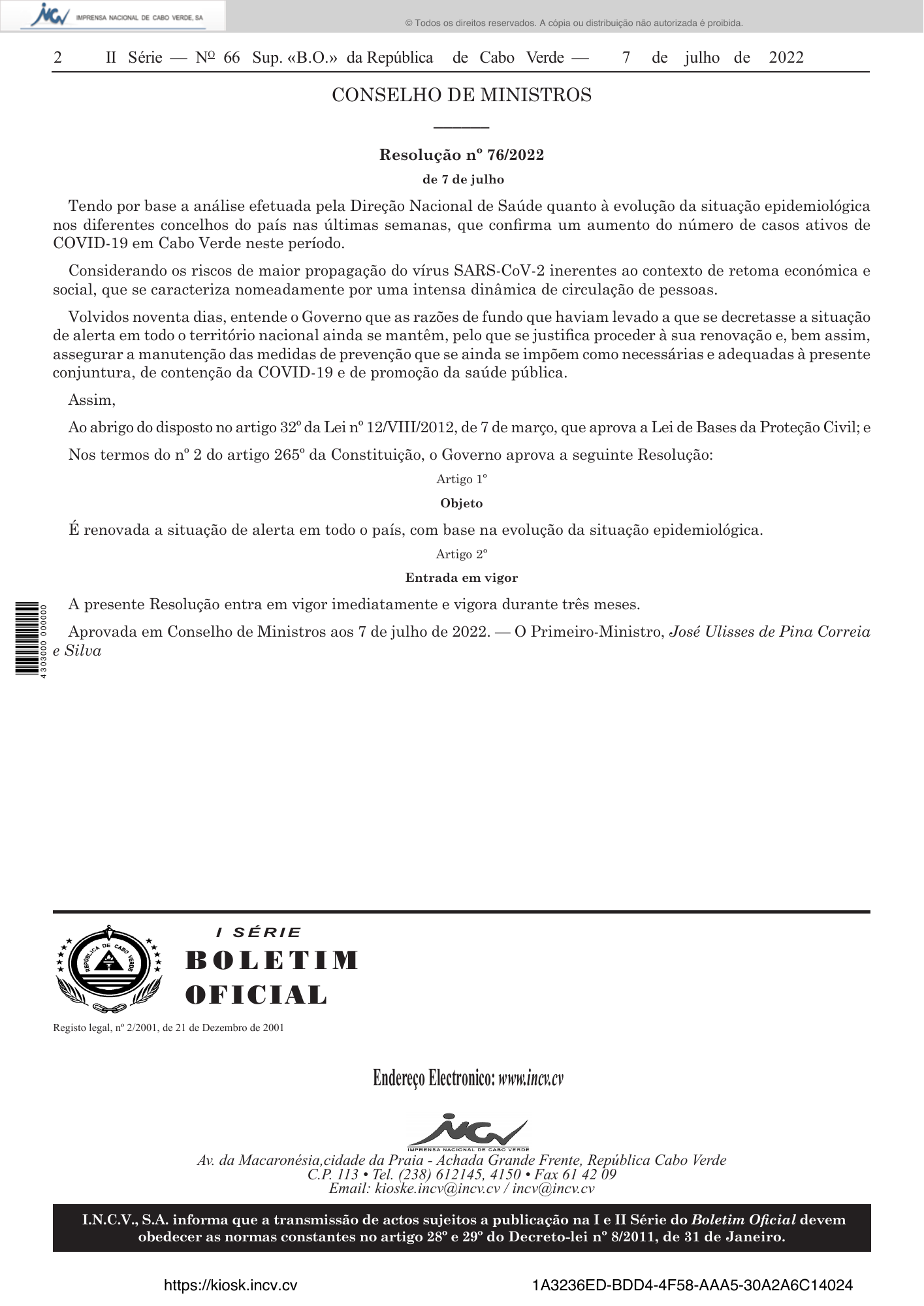 Resolução n.º 76/2022, de 7 de julho — official PDF page 2; original table columns, symbols and diagram connections