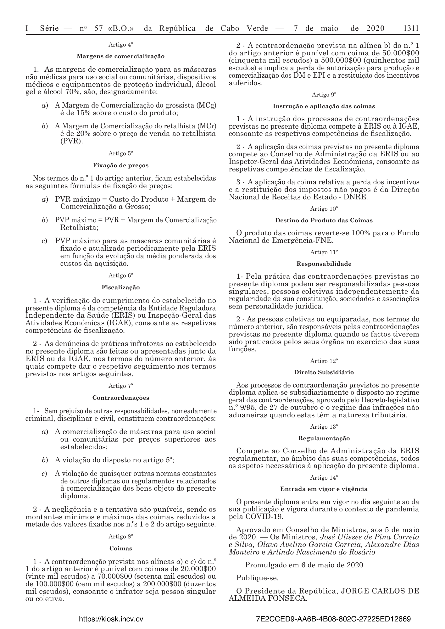 Decreto-lei n.º 50/2020, de 7 de maio — official PDF page 11; original table columns, symbols and diagram connections