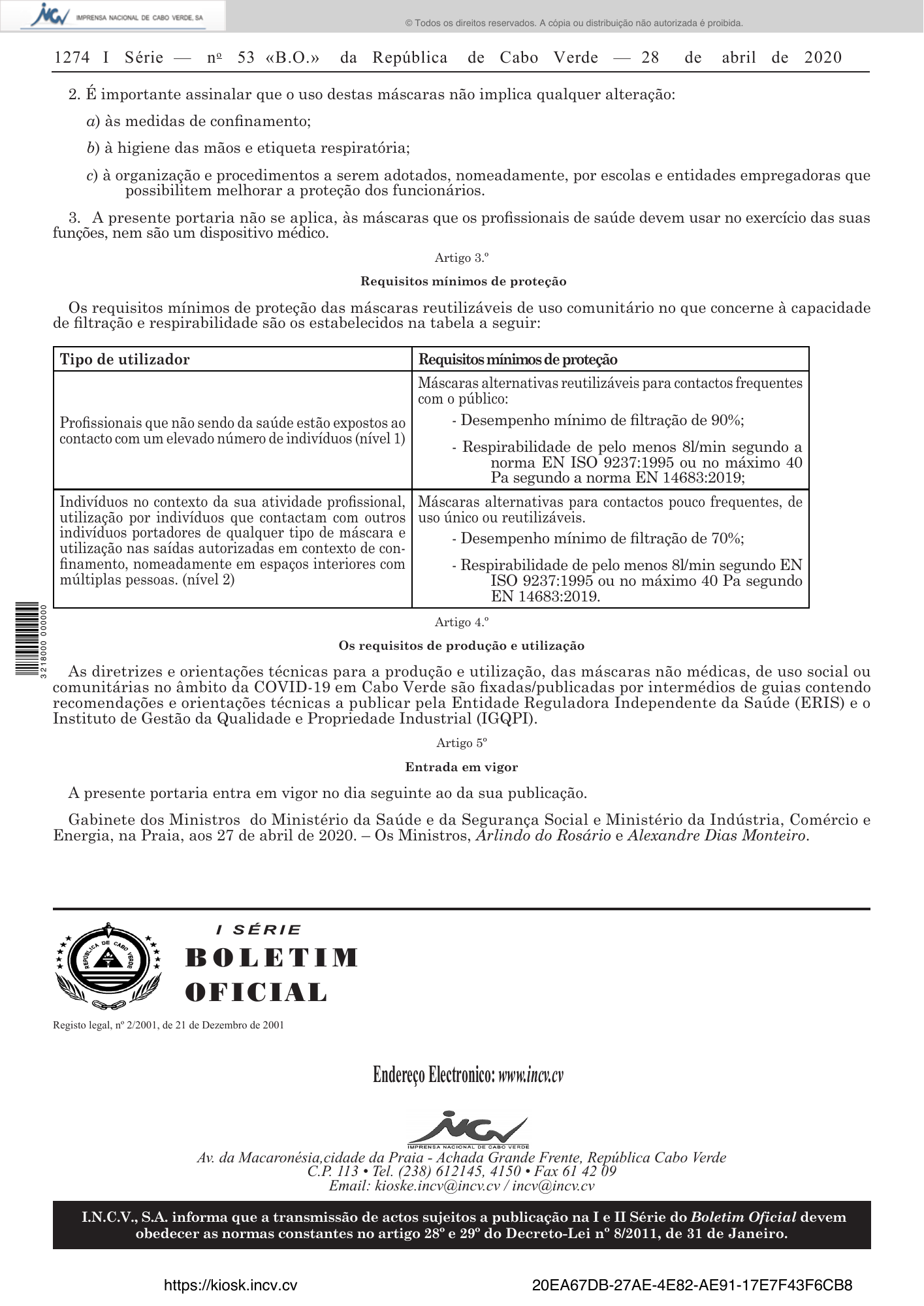 Portaria conjunta n.º 17/2020, de 28 de abril — official PDF page 3; original table columns, symbols and diagram connections
