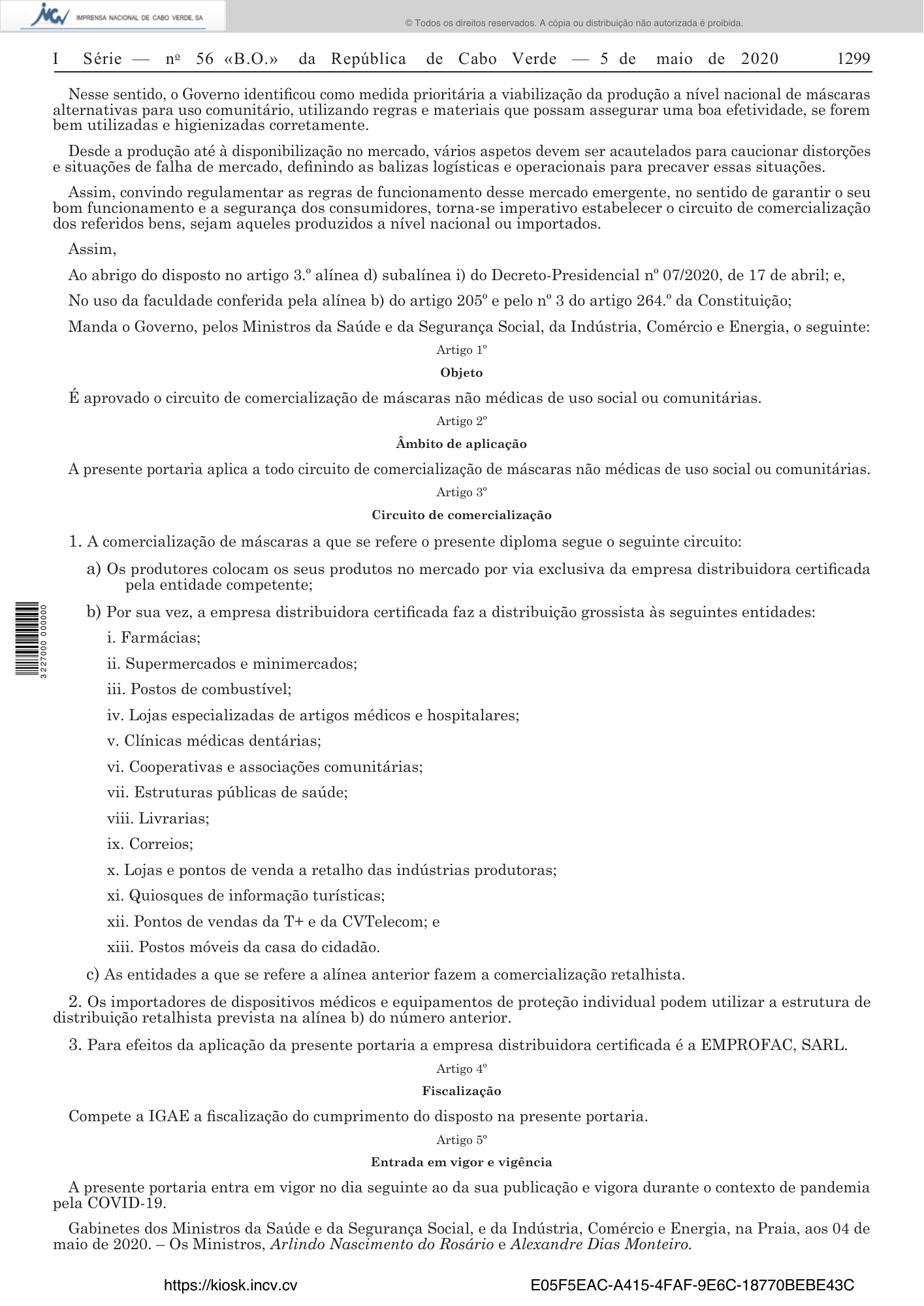Portaria conjunta n.º 18/2020, de 5 de maio — official PDF page 3; original table columns, symbols and diagram connections