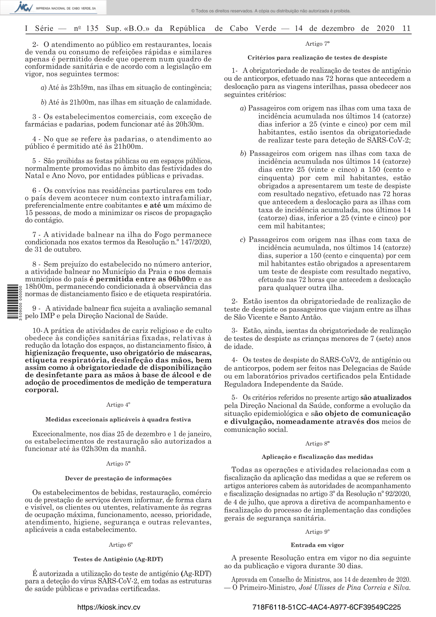 Resolução n.º 169/2020, de 14 de dezembro — official PDF page 11; original table columns, symbols and diagram connections
