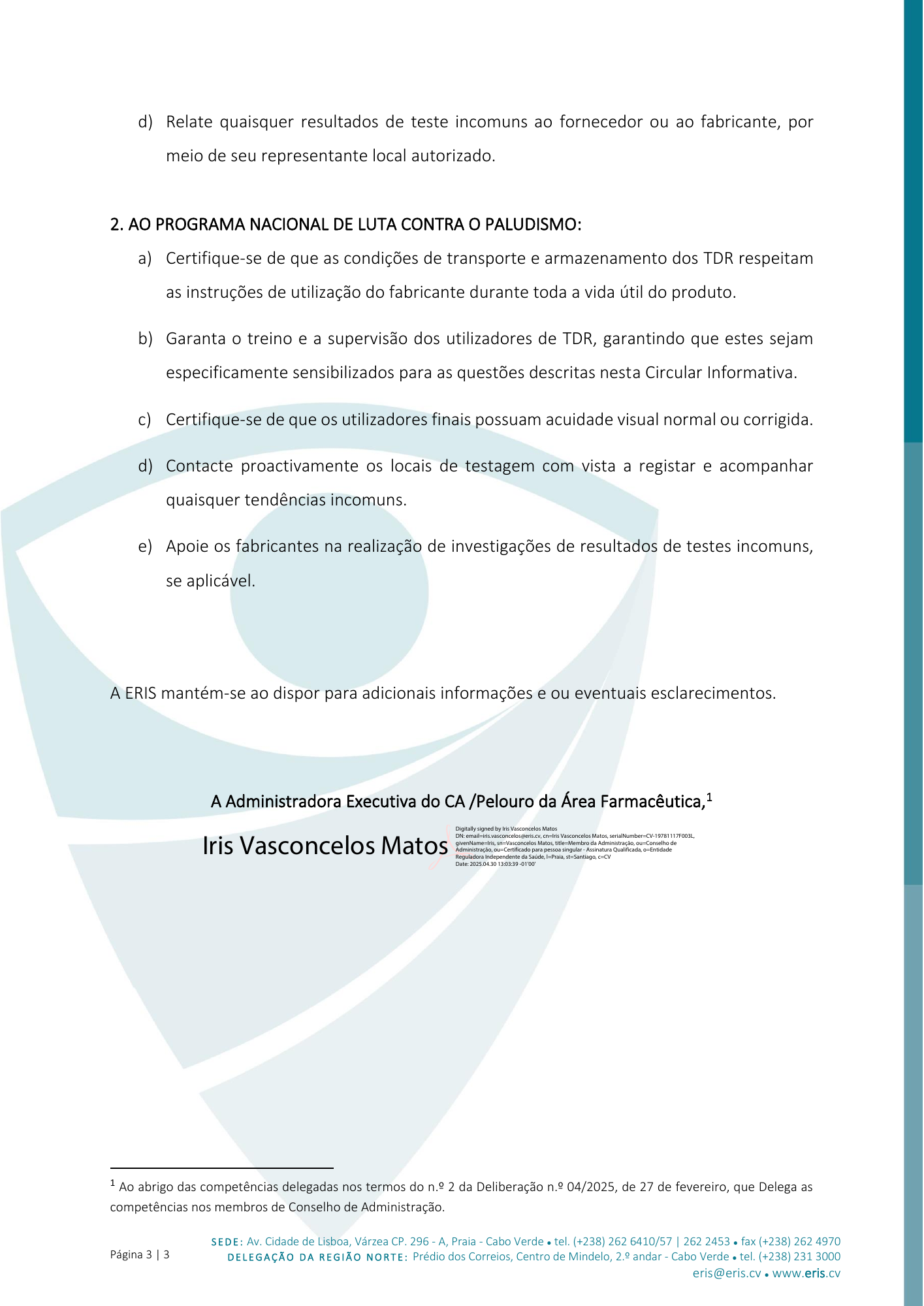 Circular Informativa n.º 002/ERIS-CA/2025 — official PDF page 3; original table columns, symbols and diagram connections