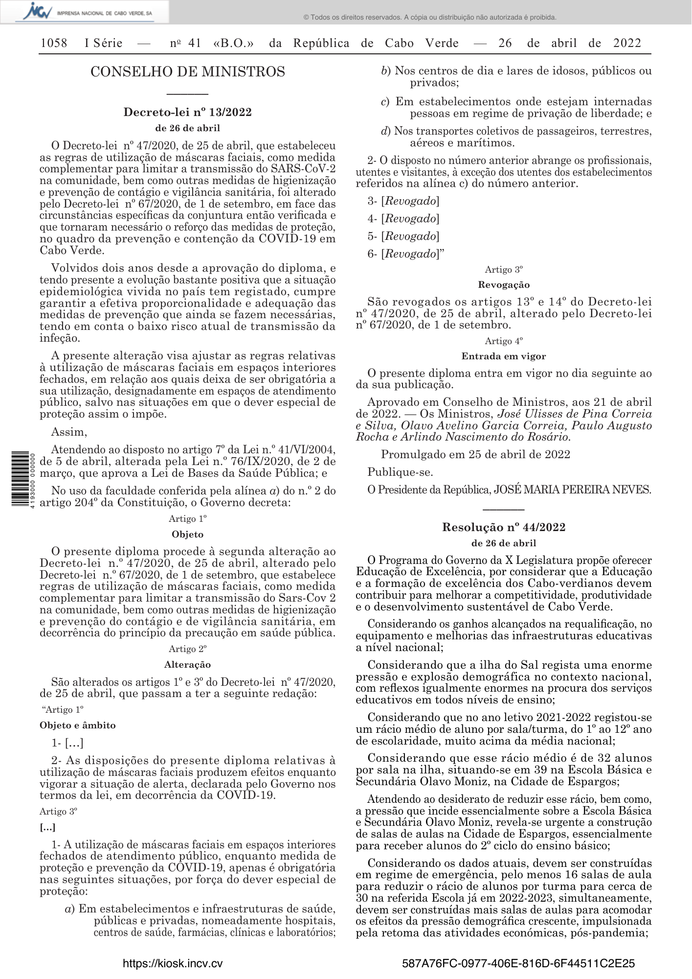 Decreto-lei n.º 13/2022, de 26 de abril — official PDF page 2; original table columns, symbols and diagram connections