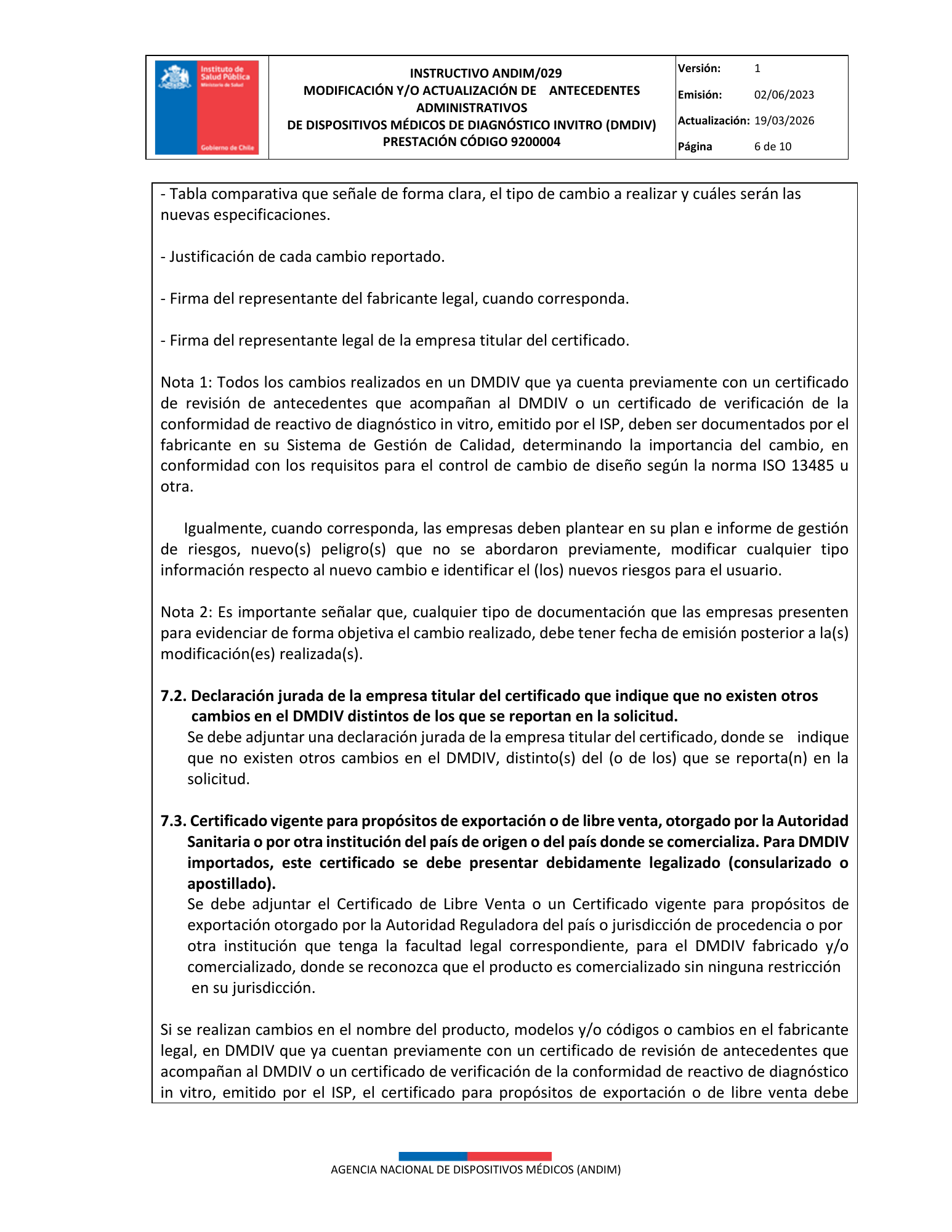 ISP 9200004 — IVD administrative antecedents — original PDF page 6; original table columns, symbols and diagrams retained.