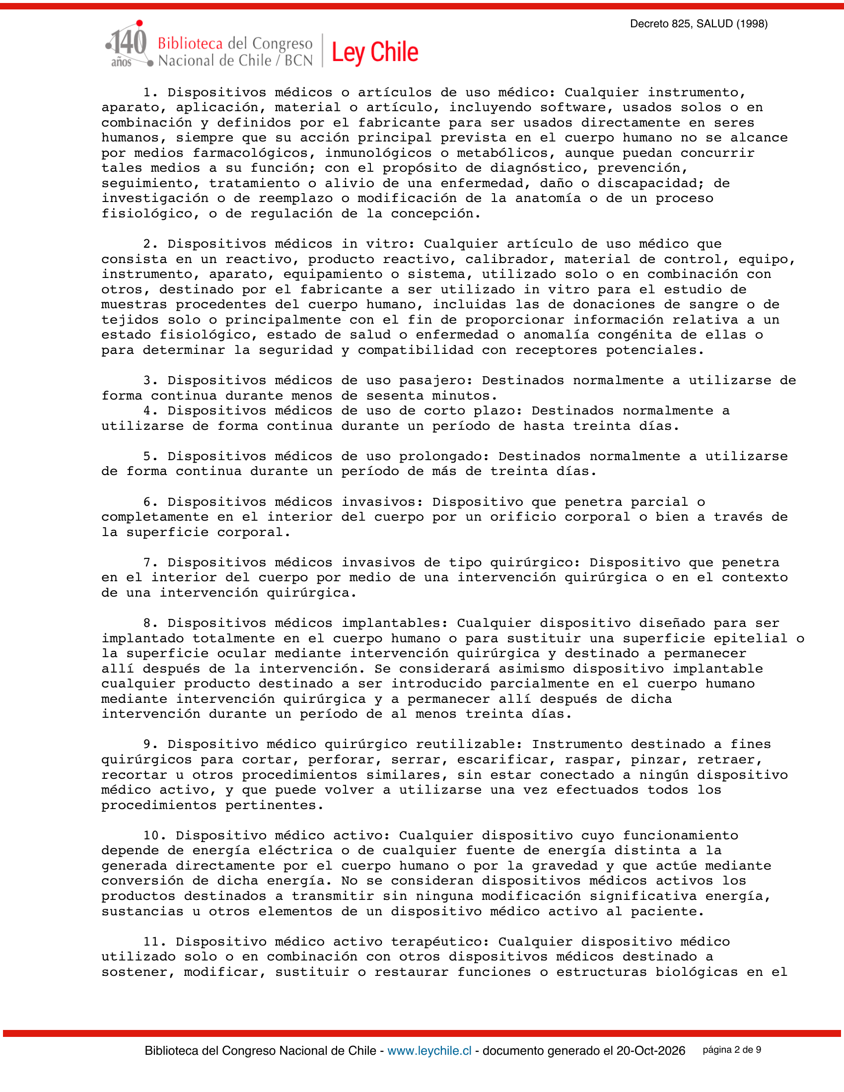 Decreto Supremo 825 (1998) — complete official source physical page 2 of 9; original page image governs.