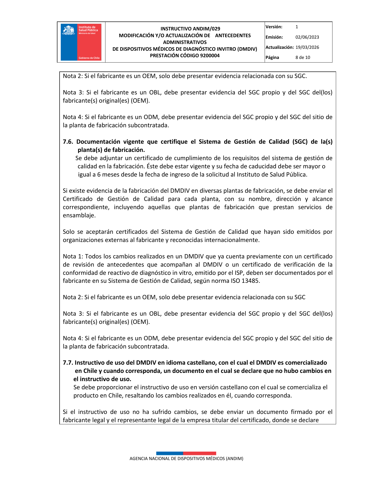 ISP 9200004 — IVD administrative antecedents — original PDF page 8; original table columns, symbols and diagrams retained.