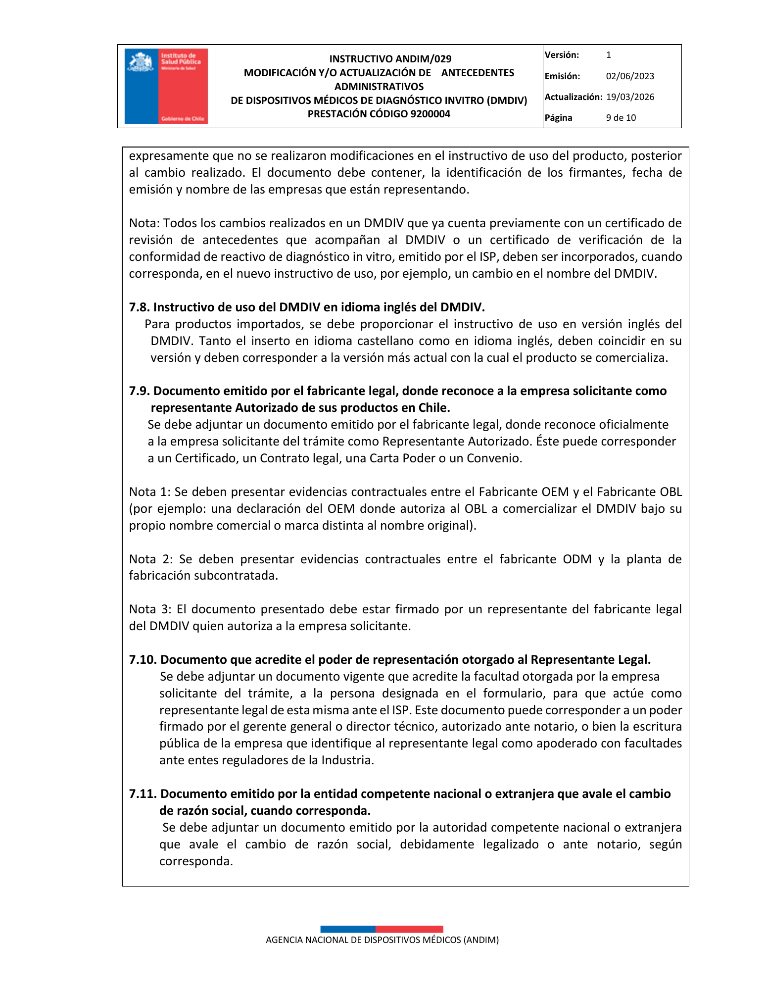 ISP 9200004 — IVD administrative antecedents — original PDF page 9; original table columns, symbols and diagrams retained.