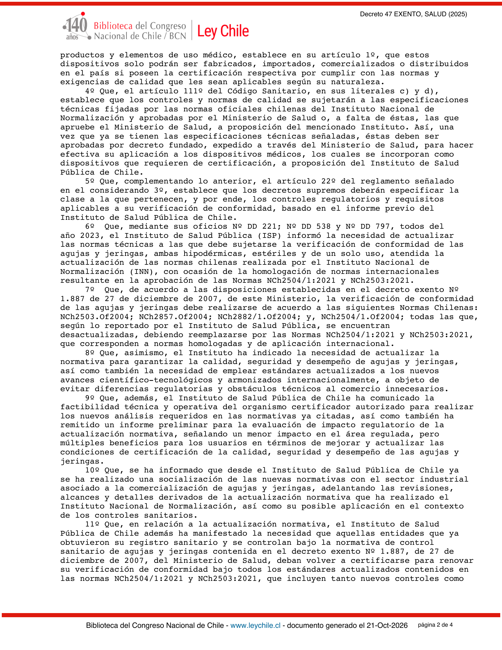 Decreto 47 Exento (2025) — complete official source physical page 2 of 4; original page image governs.