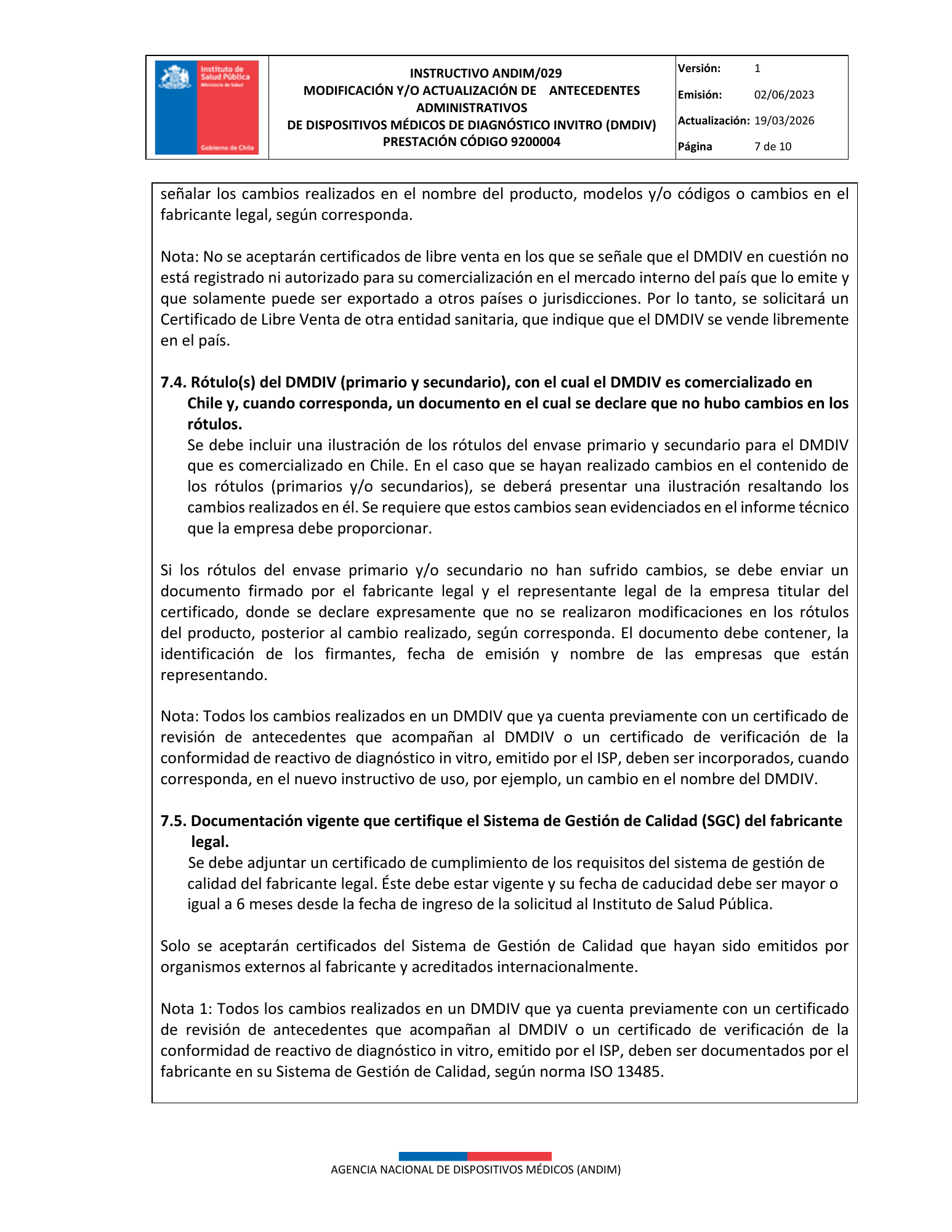 ISP 9200004 — IVD administrative antecedents — original PDF page 7; original table columns, symbols and diagrams retained.