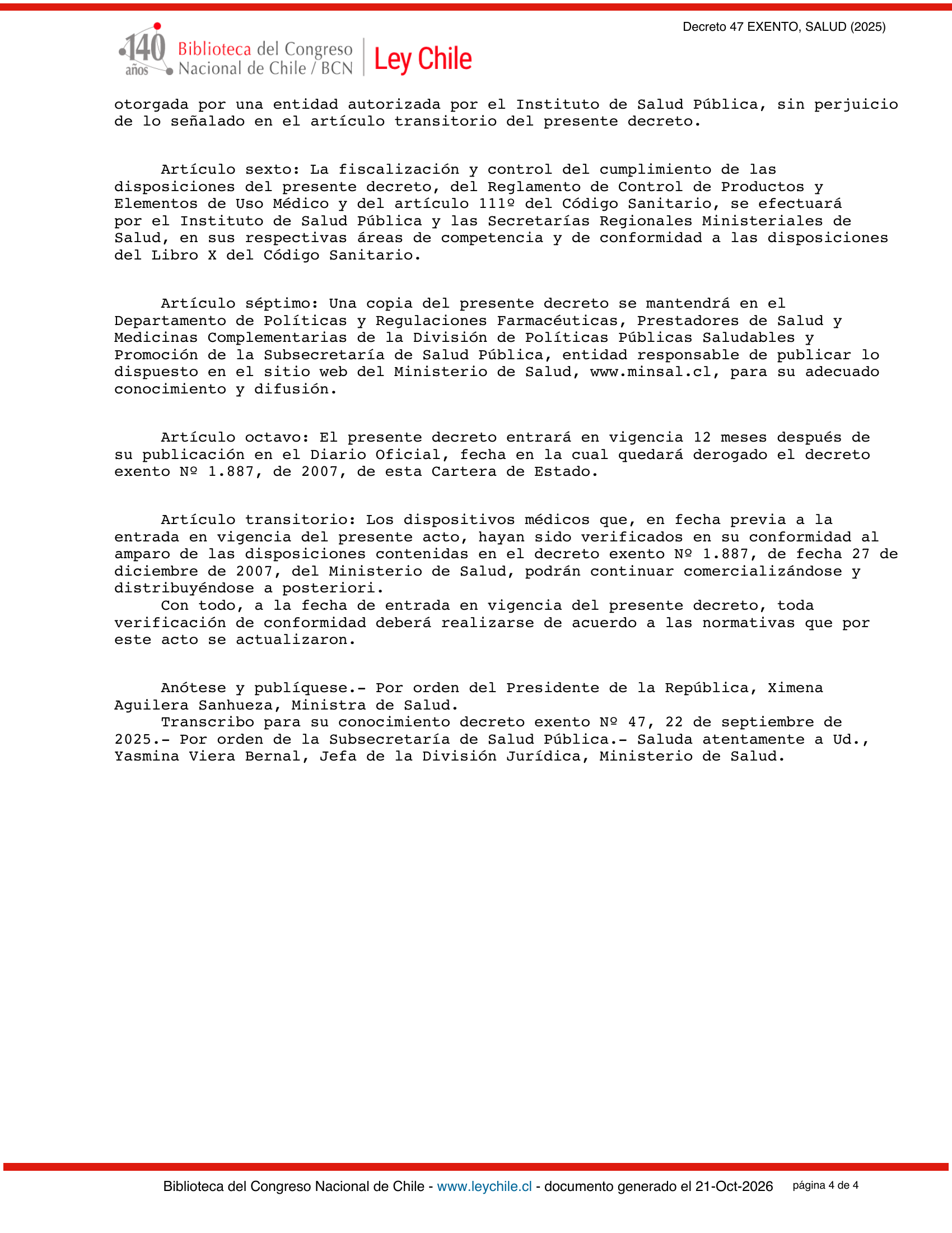 Decreto 47 Exento (2025) — complete official source physical page 4 of 4; original page image governs.