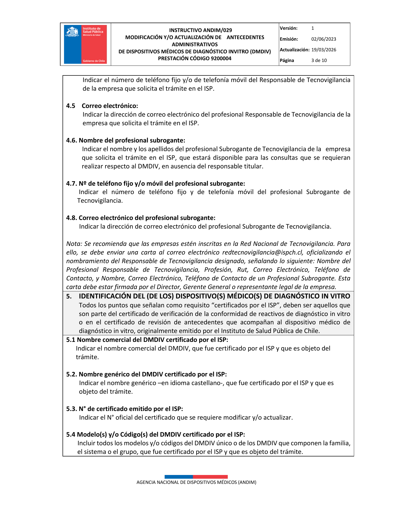 ISP 9200004 — IVD administrative antecedents — original PDF page 3; original table columns, symbols and diagrams retained.