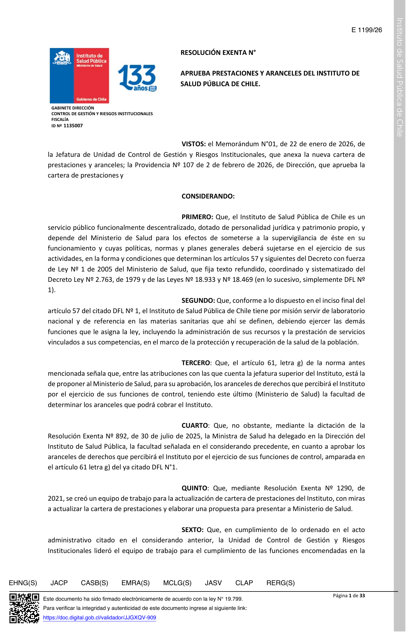ISP E1199/2026 — signed agency expression — original complete physical PDF page 1; original image governs.