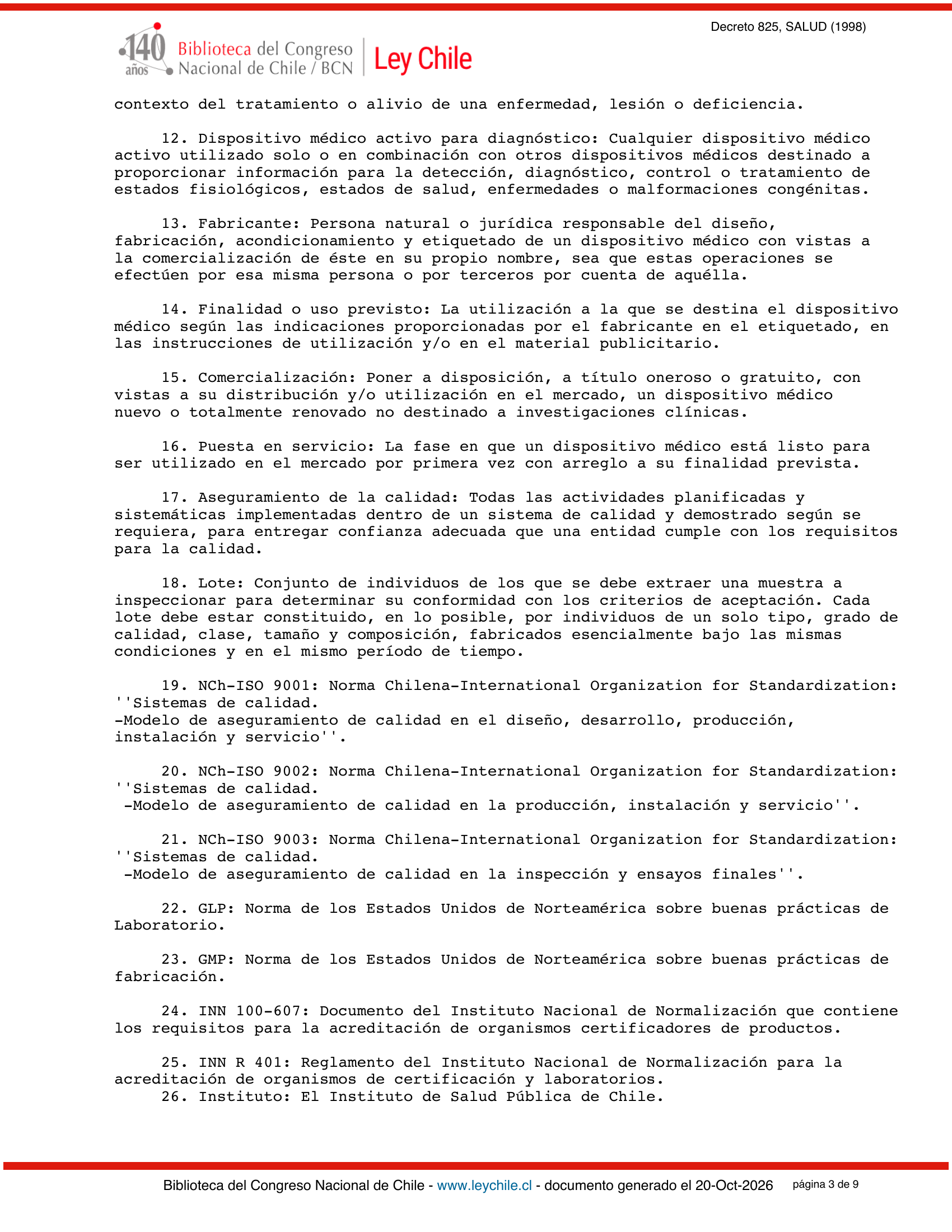Decreto Supremo 825 (1998) — complete official source physical page 3 of 9; original page image governs.