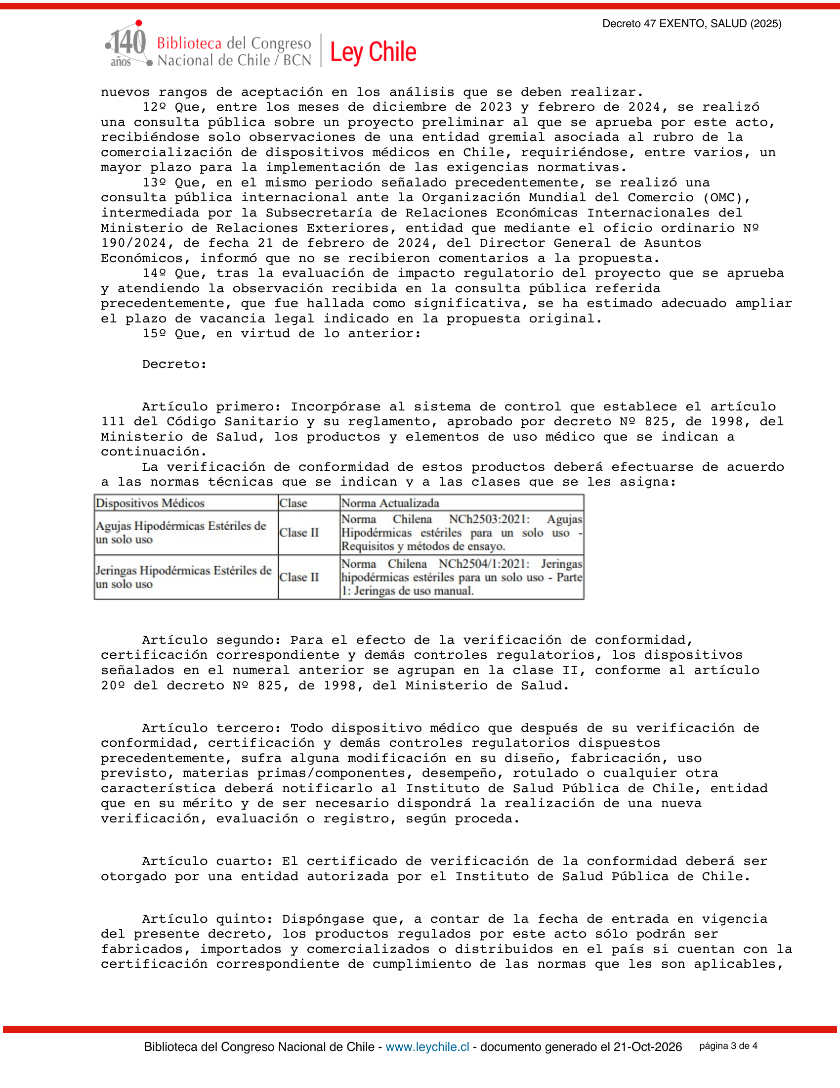 Decreto 47 Exento (2025) — complete official source physical page 3 of 4; original page image governs.