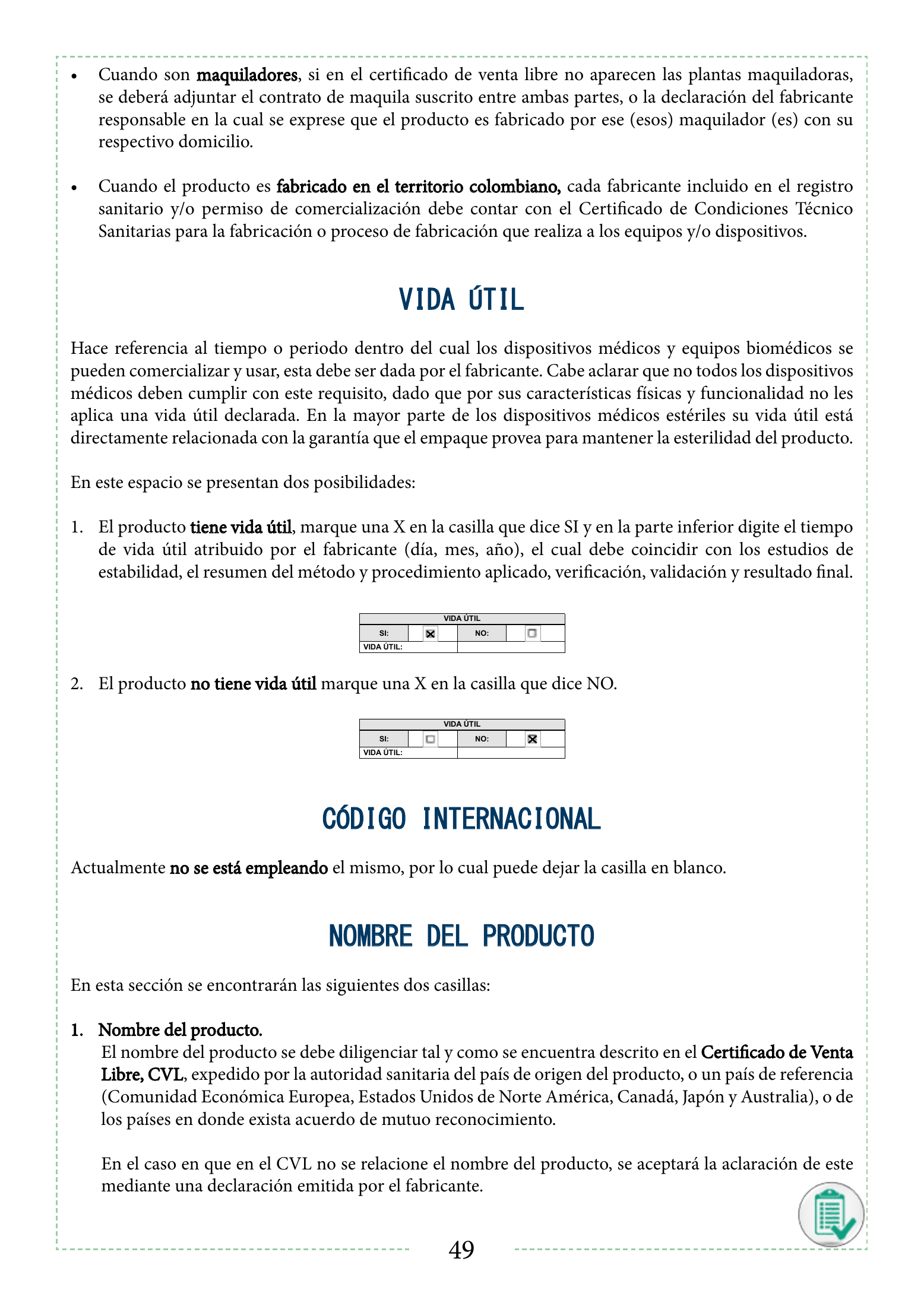 INVIMA 2022 device form-completion booklet — original complete physical PDF page 49; original image governs.