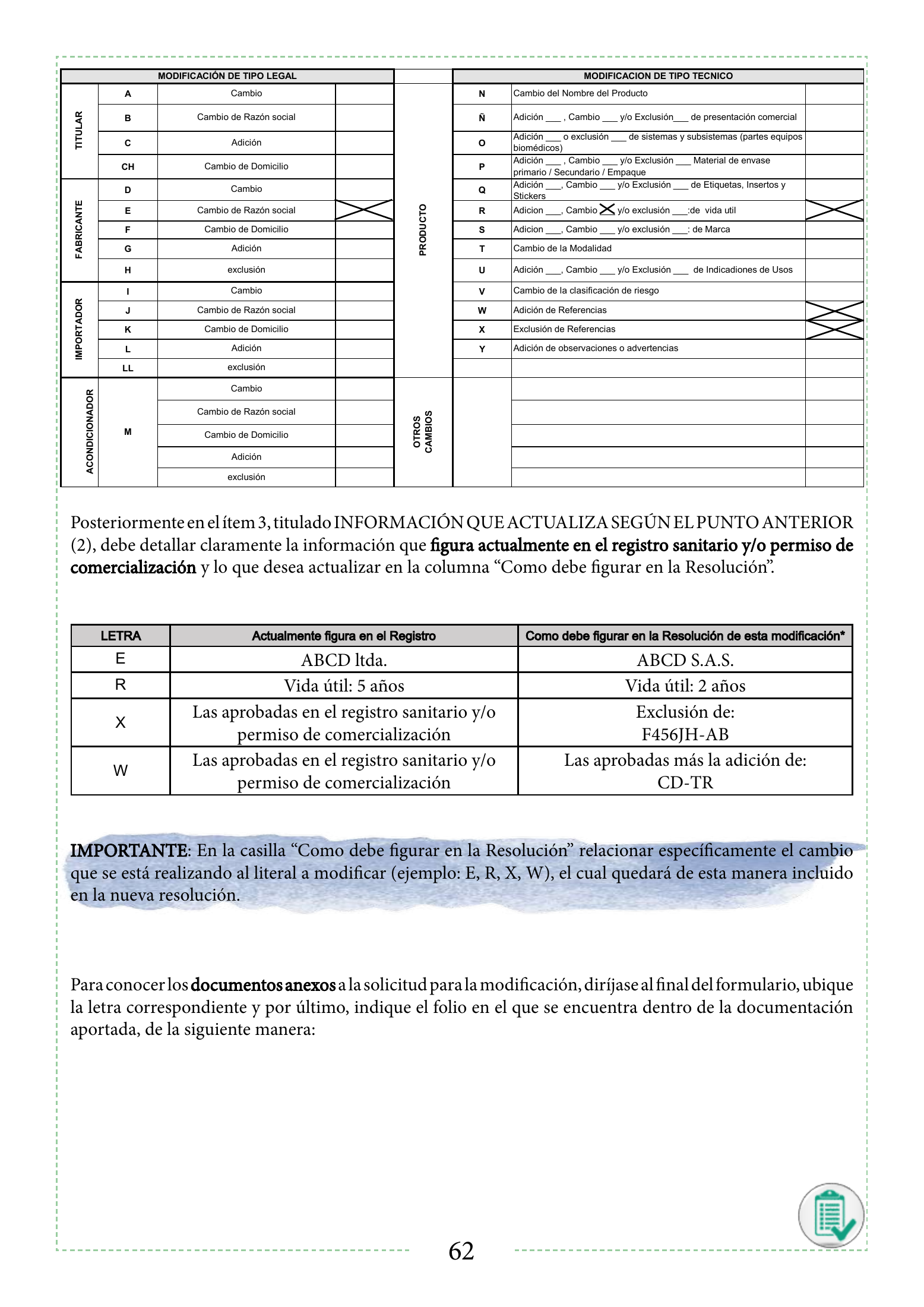 INVIMA 2022 device form-completion booklet — original complete physical PDF page 62; original image governs.