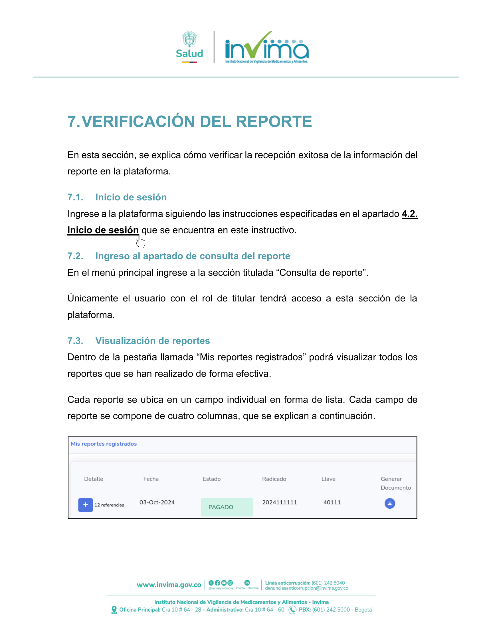 INVIMA semantic-standard reporting instructions V6 (July 2026) — original complete physical PDF page 47; original image governs.