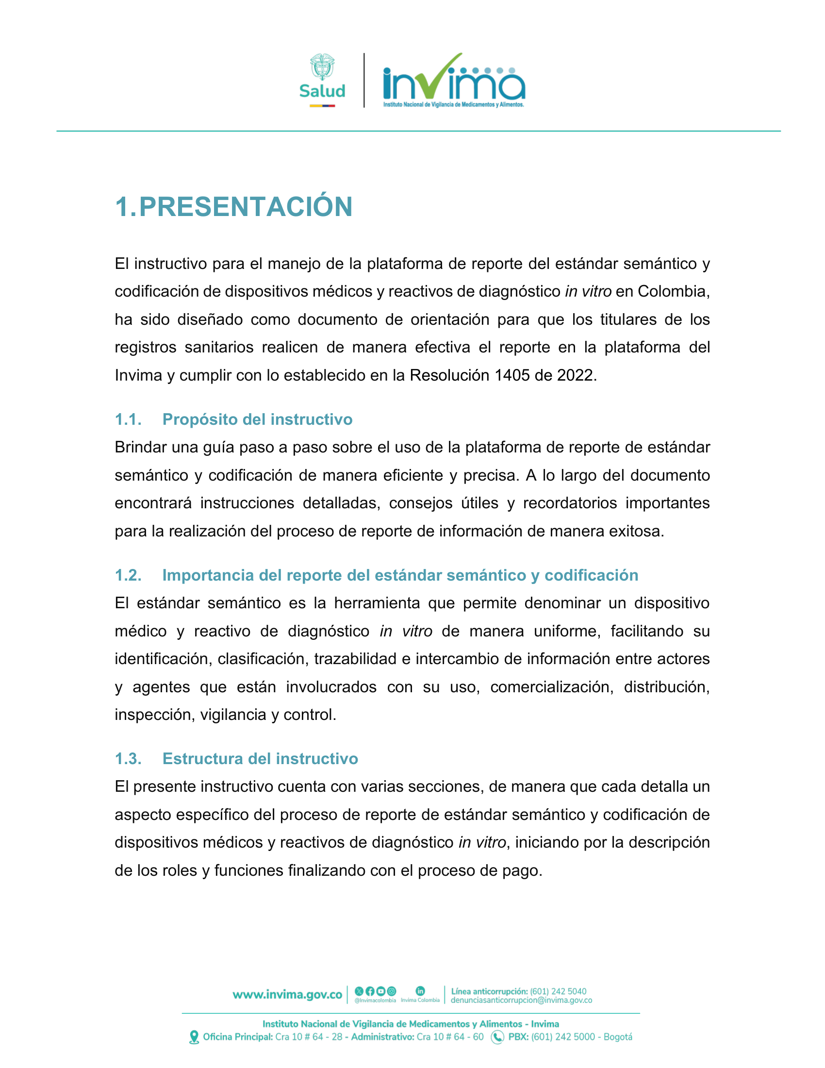 INVIMA semantic-standard reporting instructions V6 (July 2026) — original complete physical PDF page 6; original image governs.