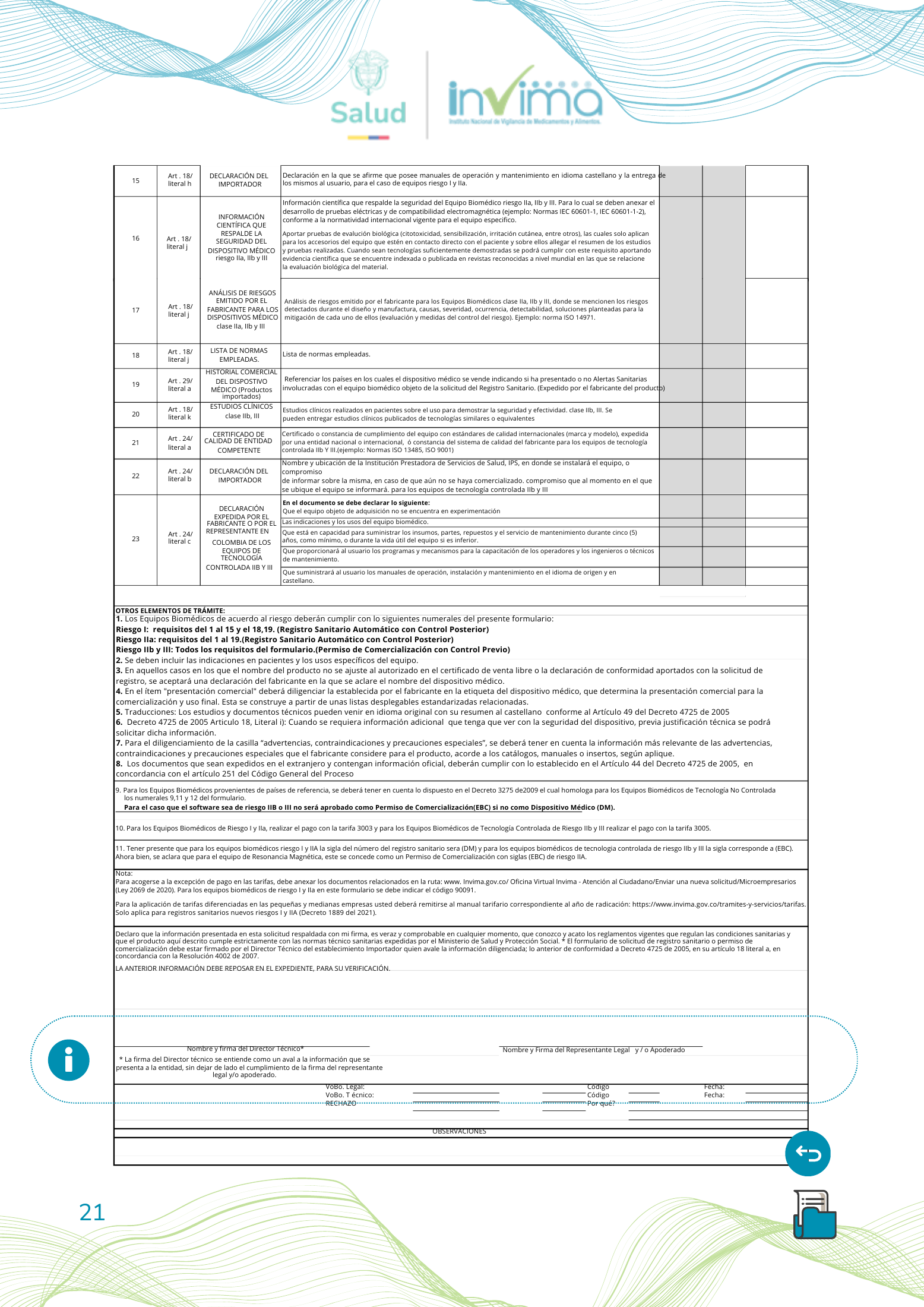 INVIMA device form-completion booklet (2025) — original complete physical PDF page 21; original image governs.