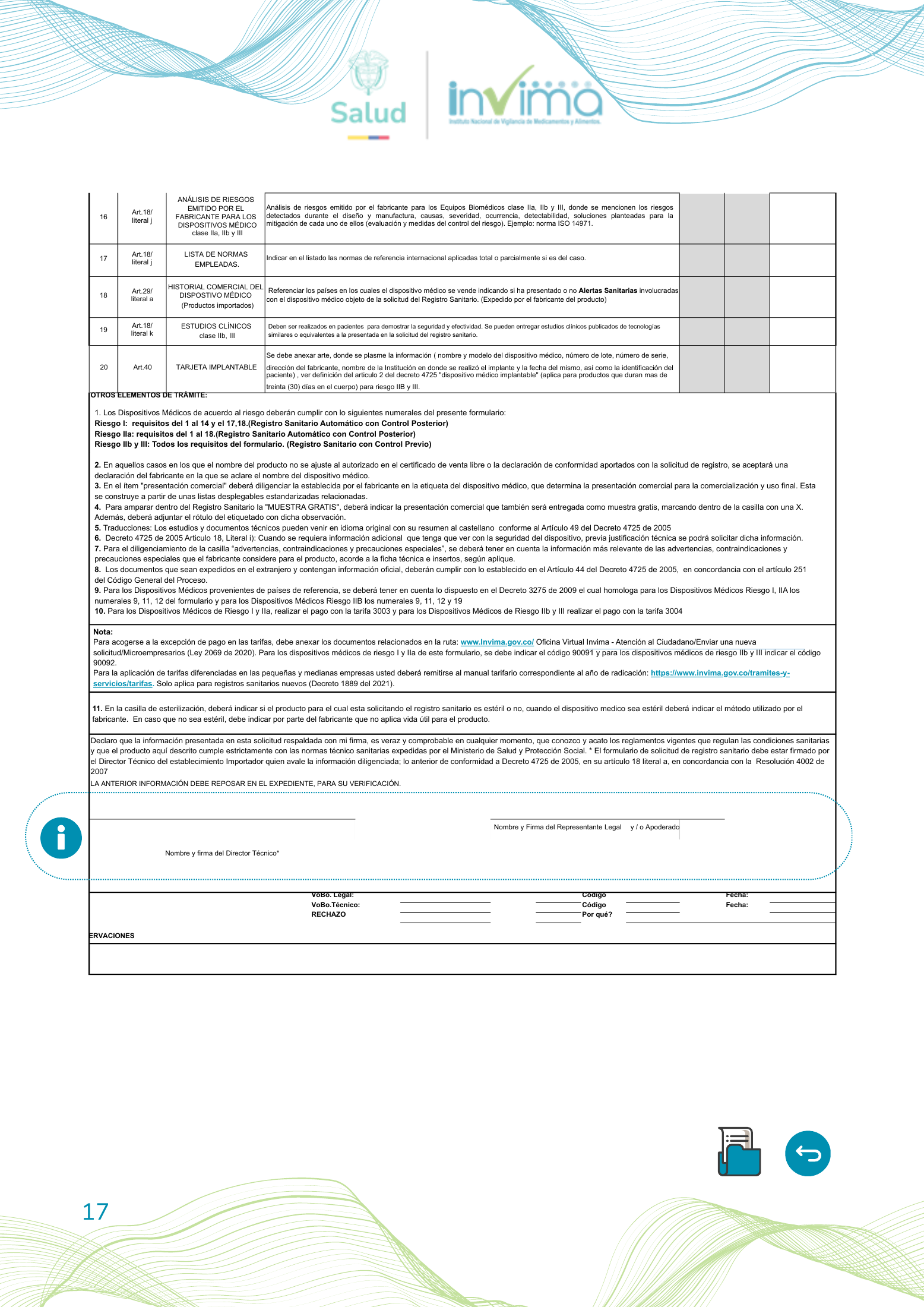 INVIMA device form-completion booklet (2025) — original complete physical PDF page 17; original image governs.