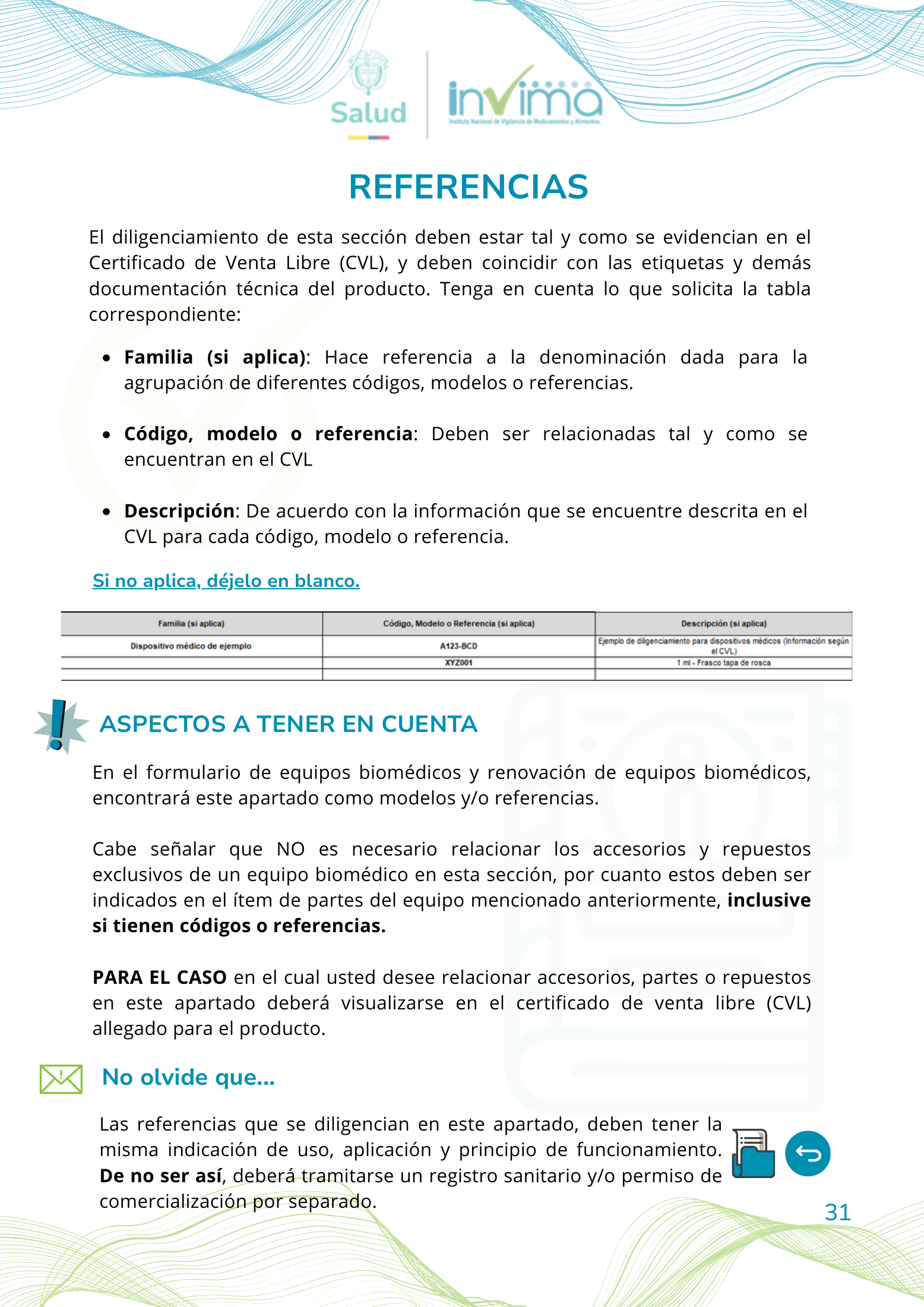 INVIMA device form-completion booklet (2025) — original complete physical PDF page 31; original image governs.