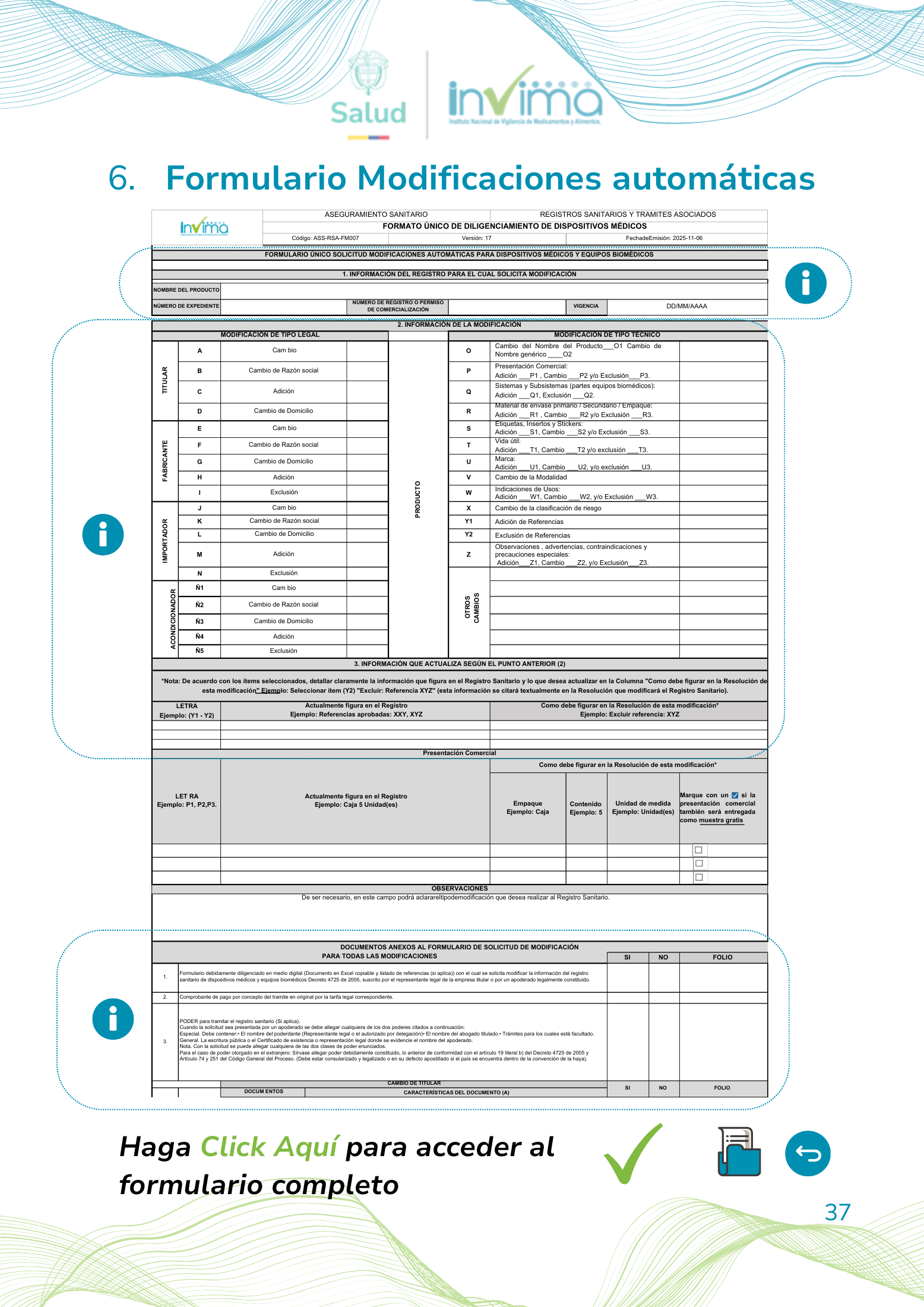 INVIMA device form-completion booklet (2025) — original complete physical PDF page 37; original image governs.