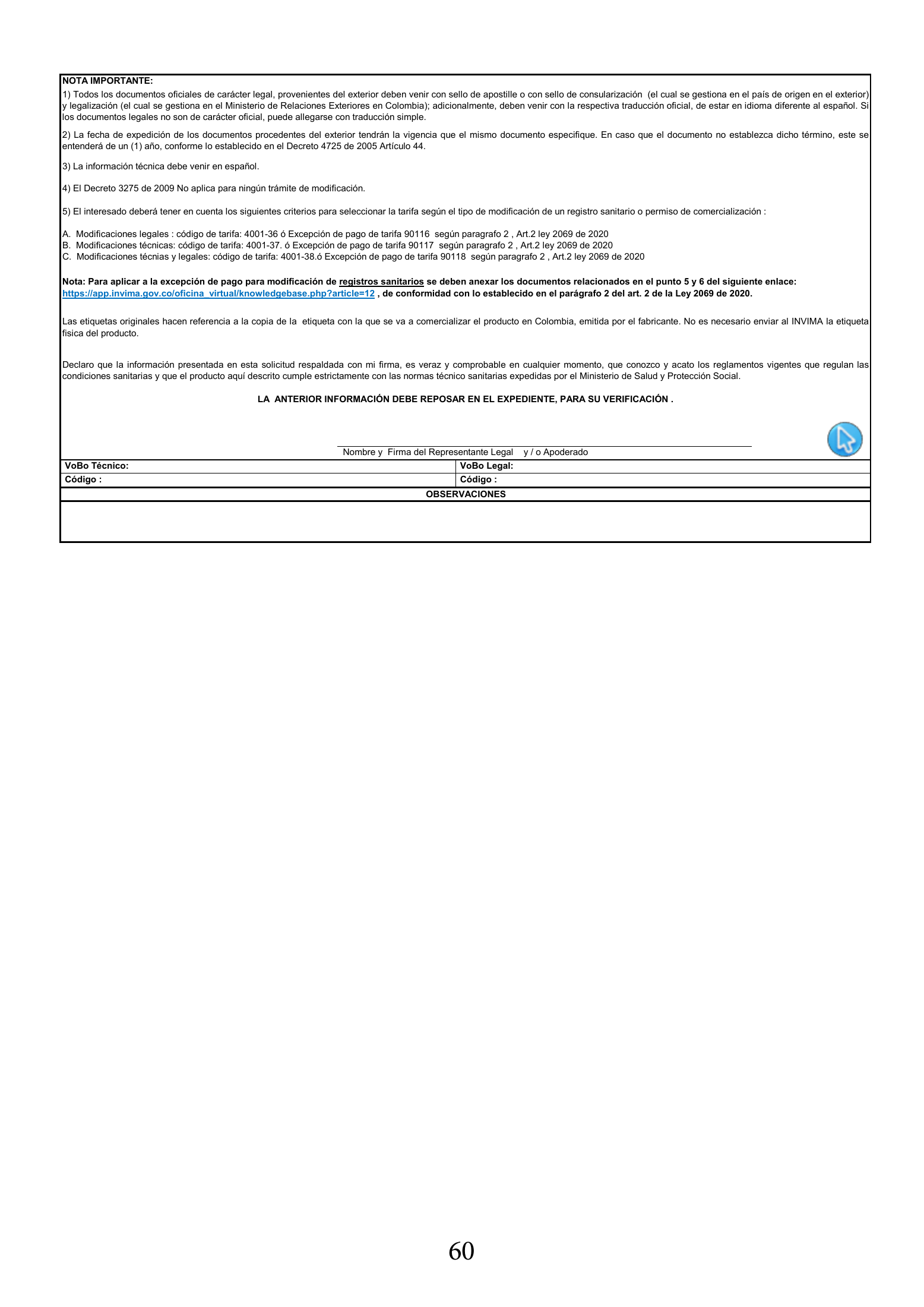 INVIMA 2022 device form-completion booklet — original complete physical PDF page 60; original image governs.