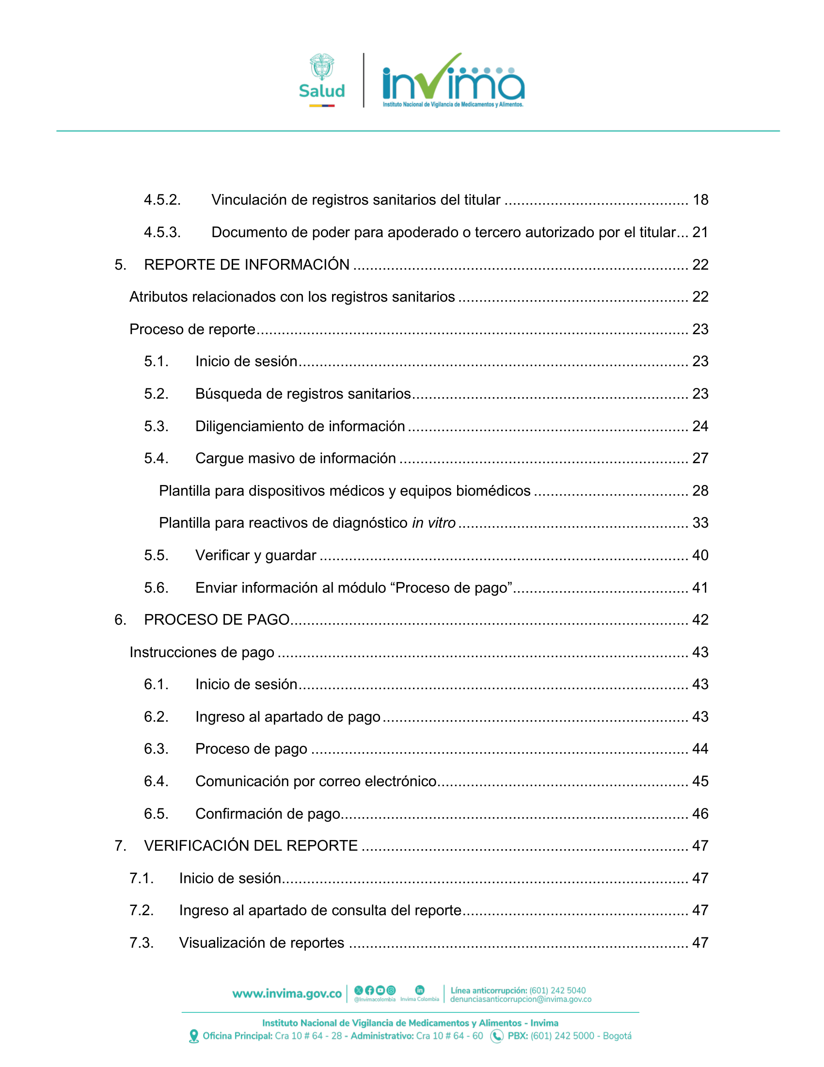 INVIMA semantic-standard reporting instructions V6 (July 2026) — original complete physical PDF page 4; original image governs.