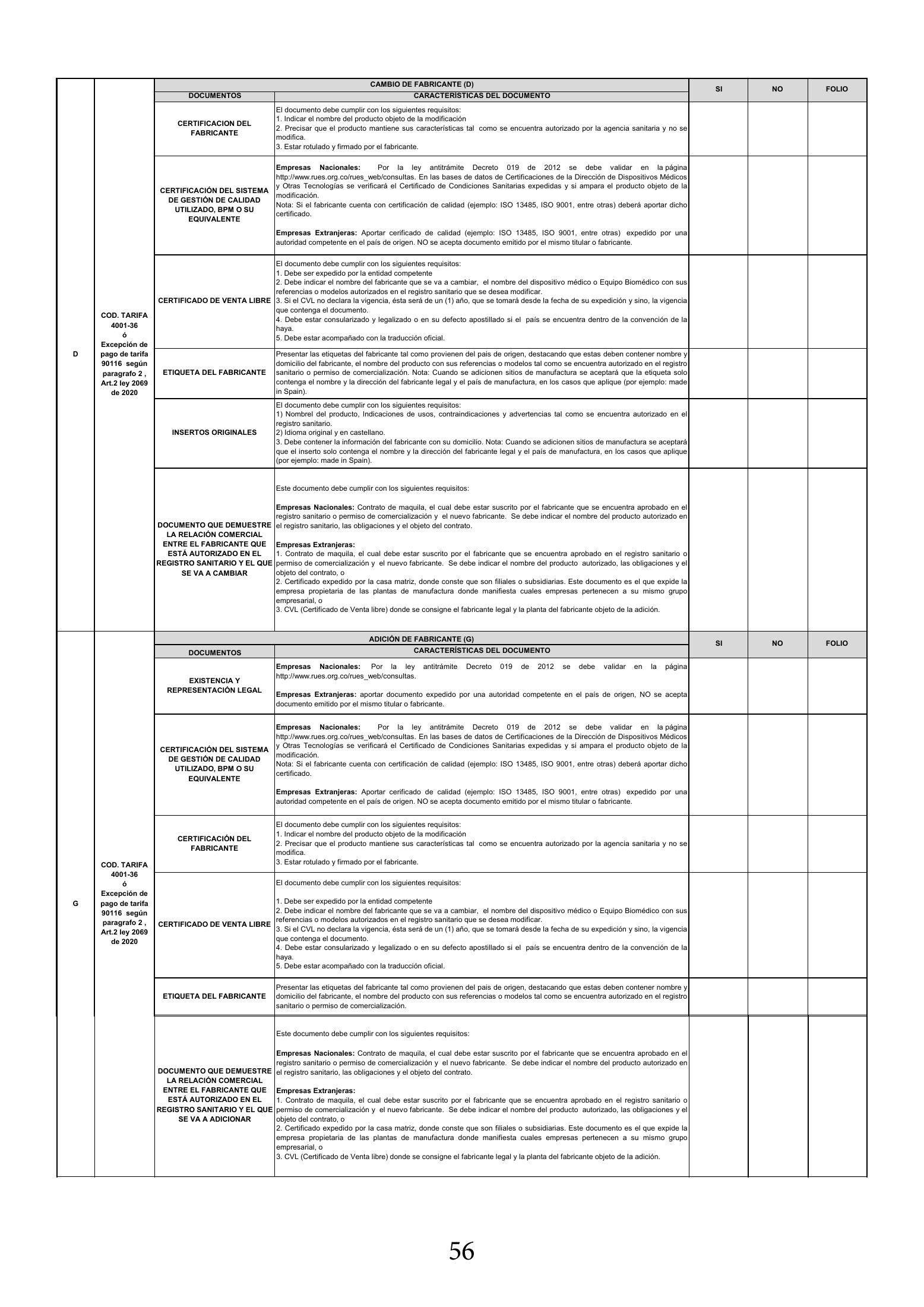 INVIMA 2022 device form-completion booklet — original complete physical PDF page 56; original image governs.