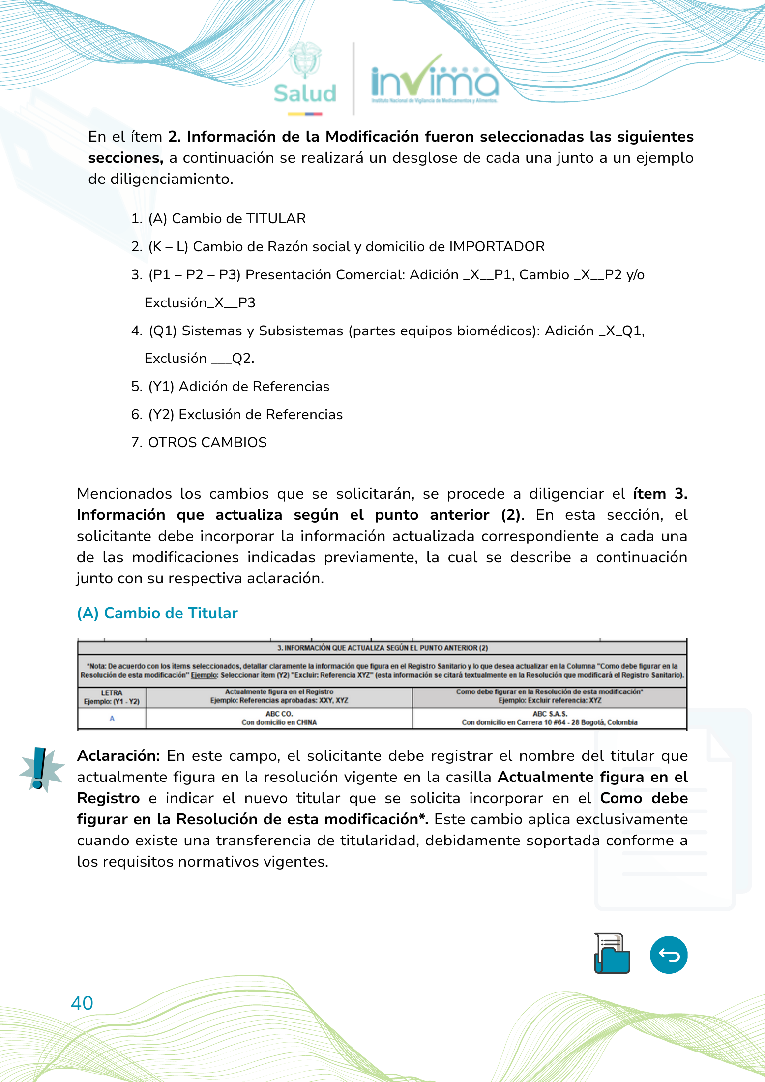 INVIMA device form-completion booklet (2025) — original complete physical PDF page 40; original image governs.