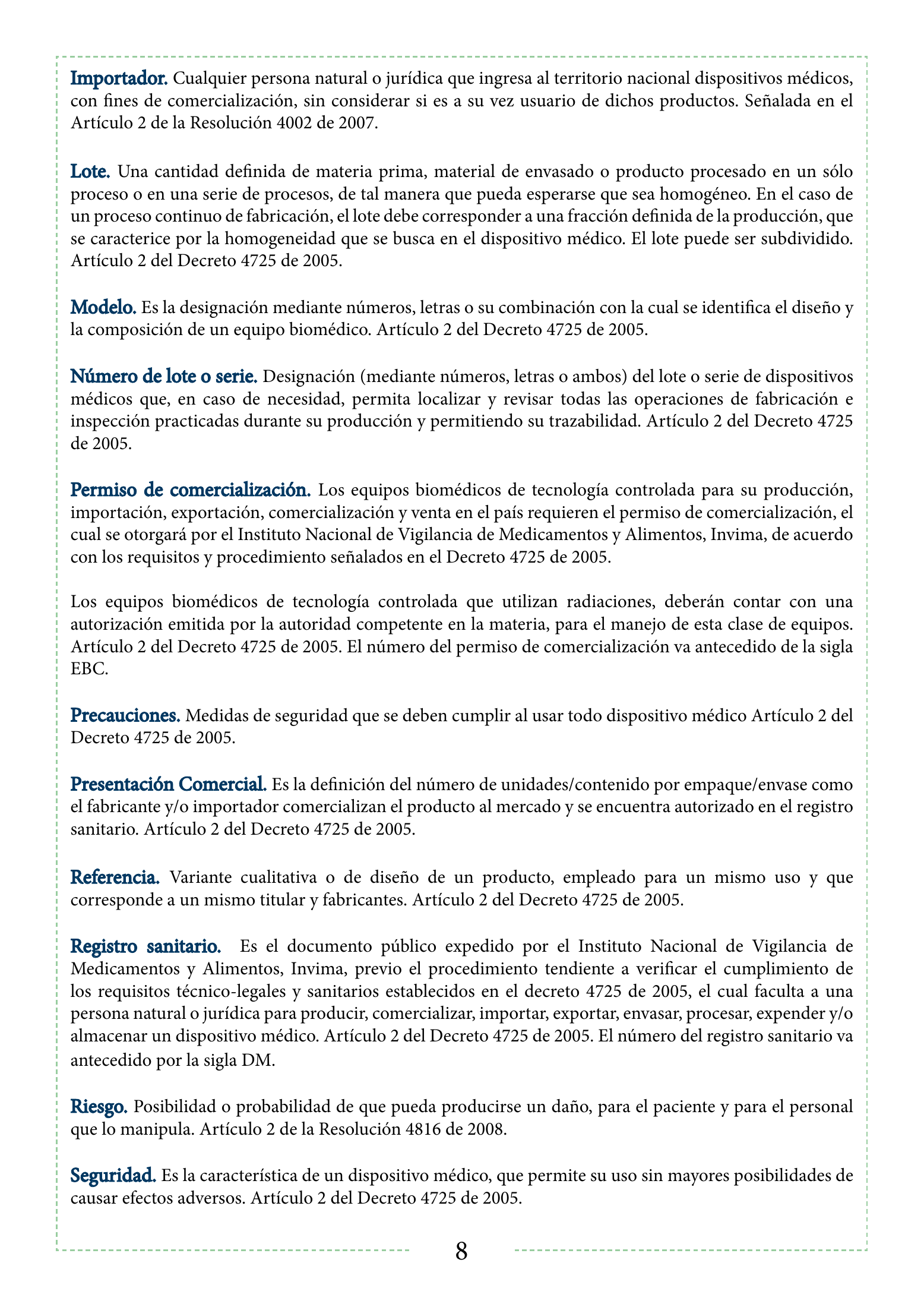 INVIMA 2022 device form-completion booklet — original complete physical PDF page 8; original image governs.