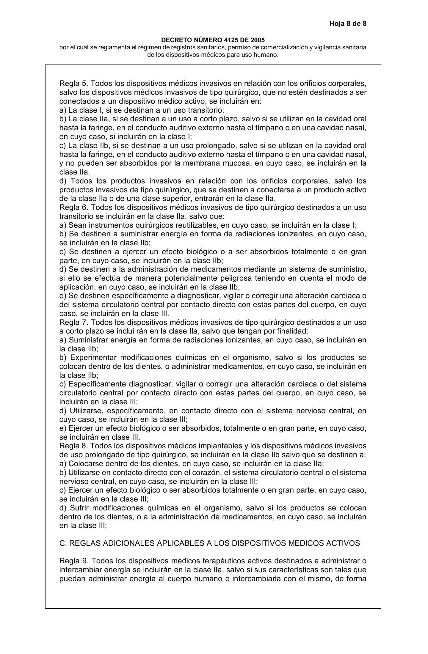 Decreto 4725/2005 — complete original expression — original complete physical PDF page 8; original image governs.