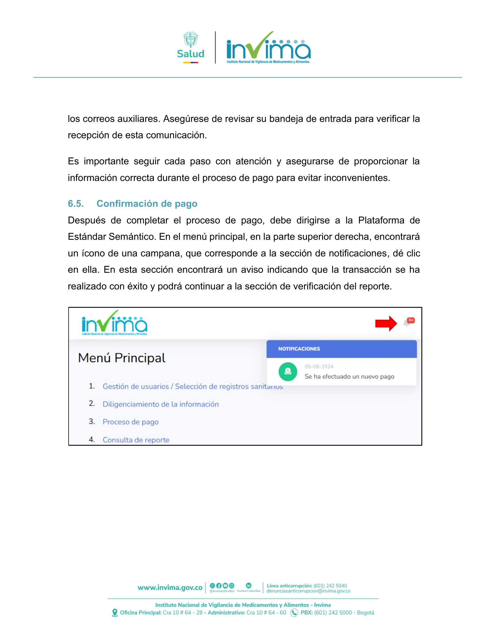 INVIMA semantic-standard reporting instructions V6 (July 2026) — original complete physical PDF page 46; original image governs.