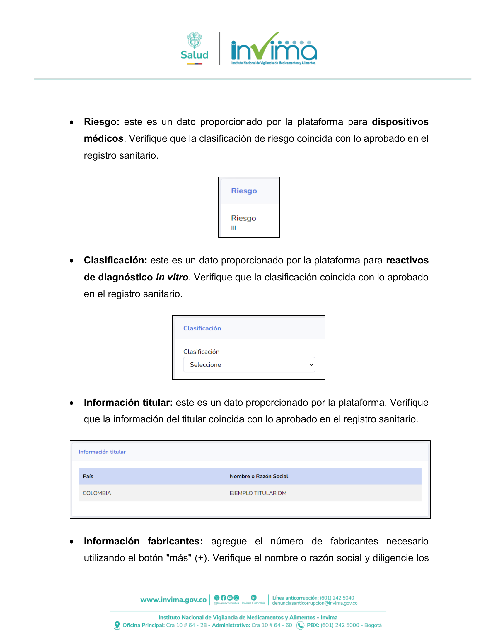 INVIMA semantic-standard reporting instructions V6 (July 2026) — original complete physical PDF page 25; original image governs.