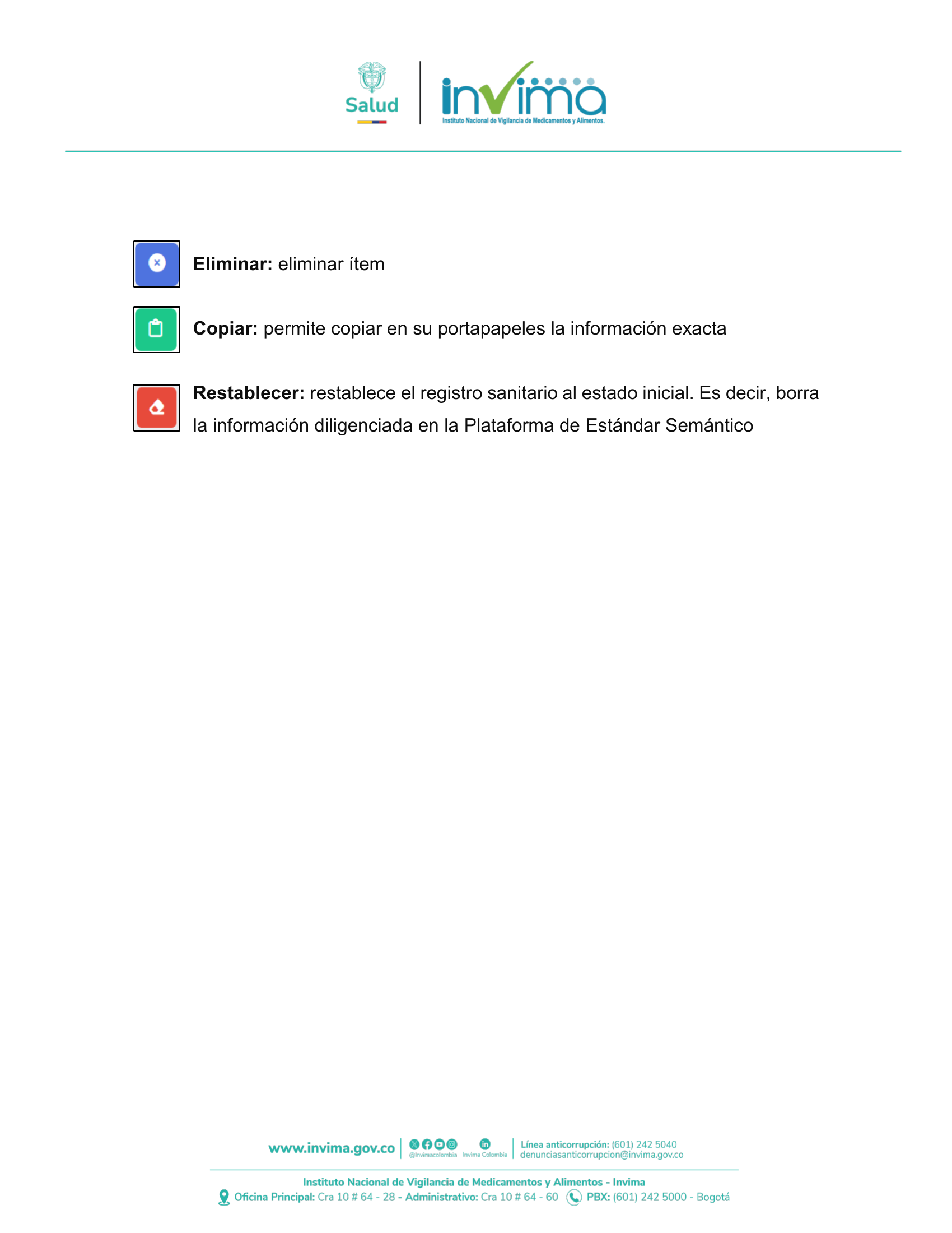 INVIMA semantic-standard reporting instructions V6 (July 2026) — original complete physical PDF page 8; original image governs.