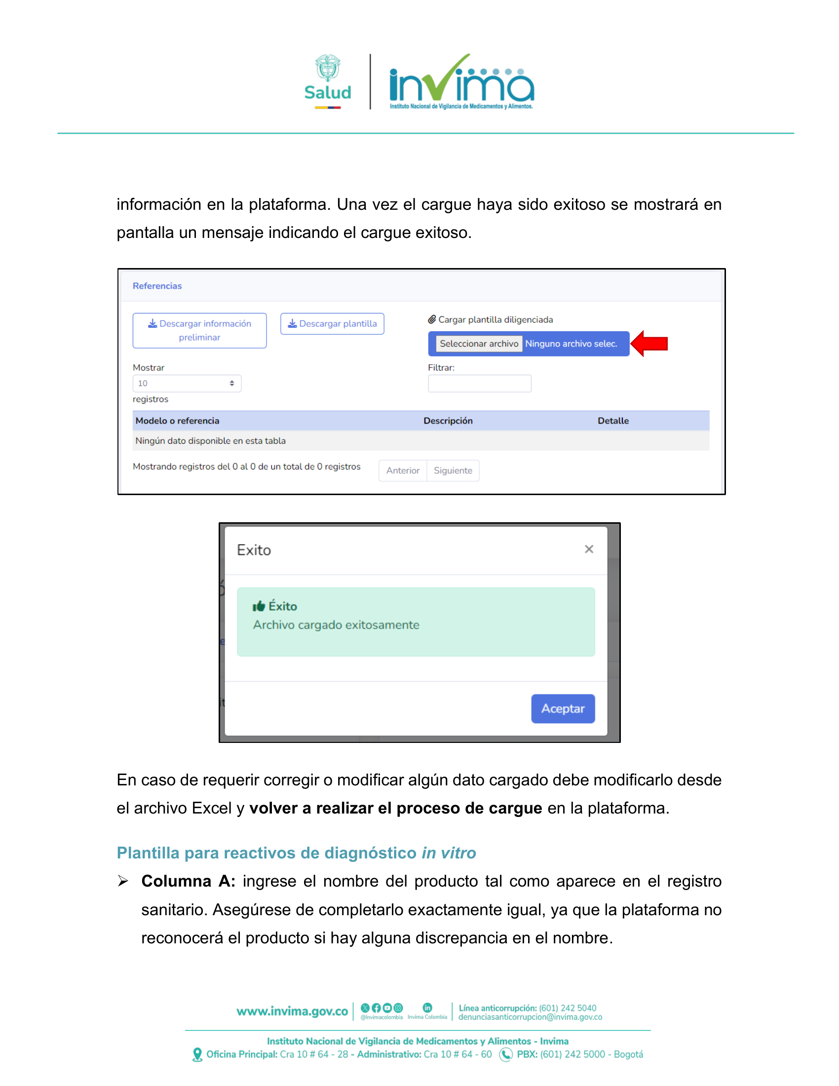 INVIMA semantic-standard reporting instructions V6 (July 2026) — original complete physical PDF page 33; original image governs.