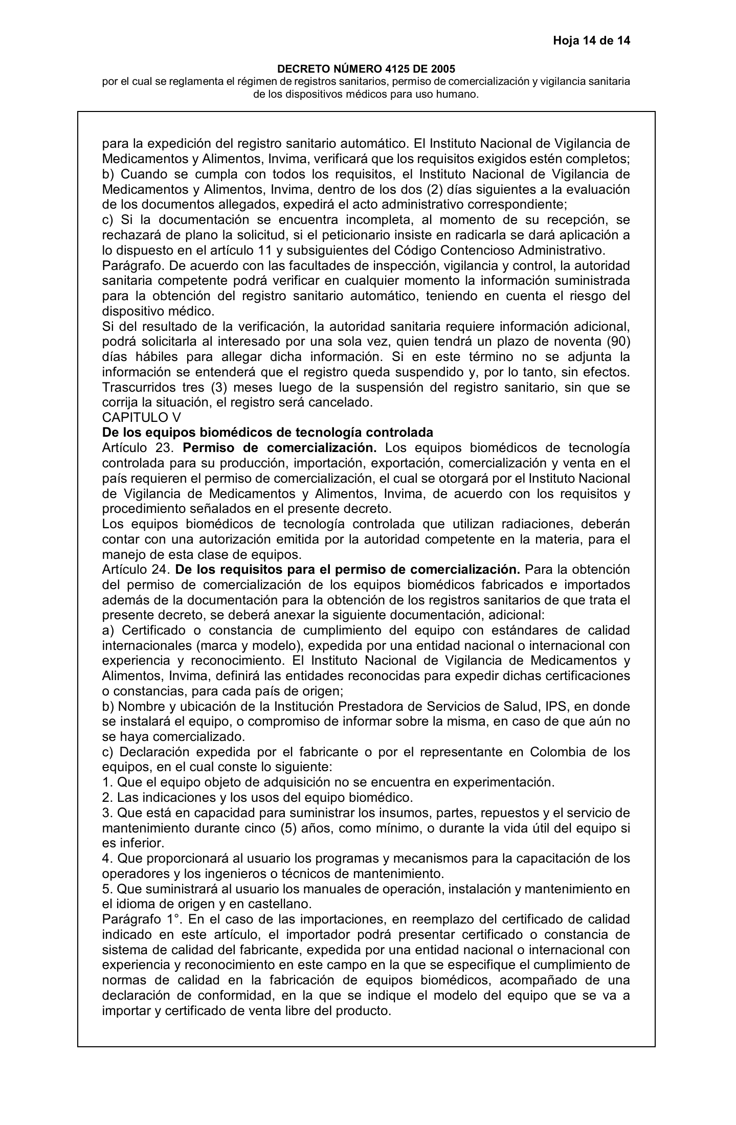 Decreto 4725/2005 — complete original expression — original complete physical PDF page 14; original image governs.