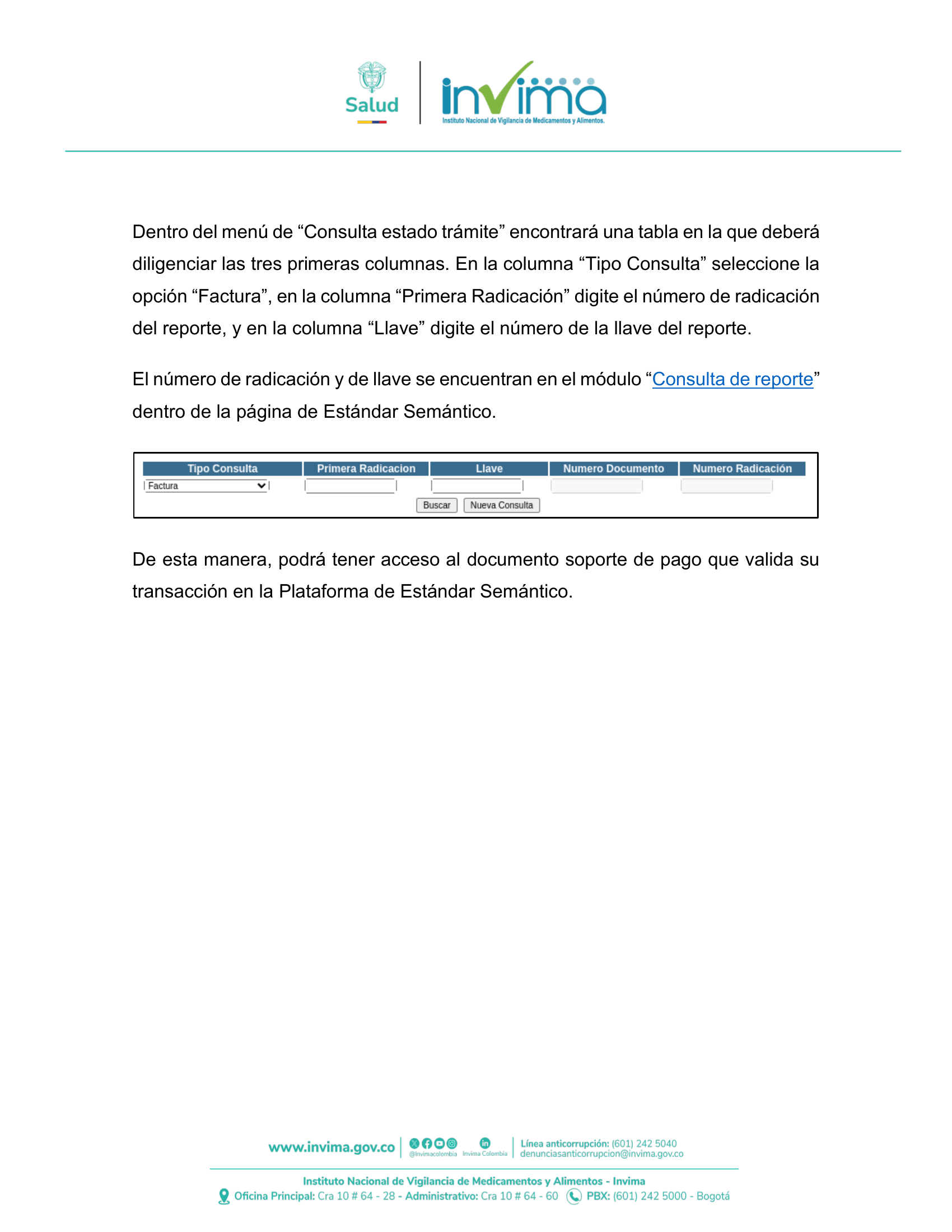 INVIMA semantic-standard reporting instructions V6 (July 2026) — original complete physical PDF page 52; original image governs.