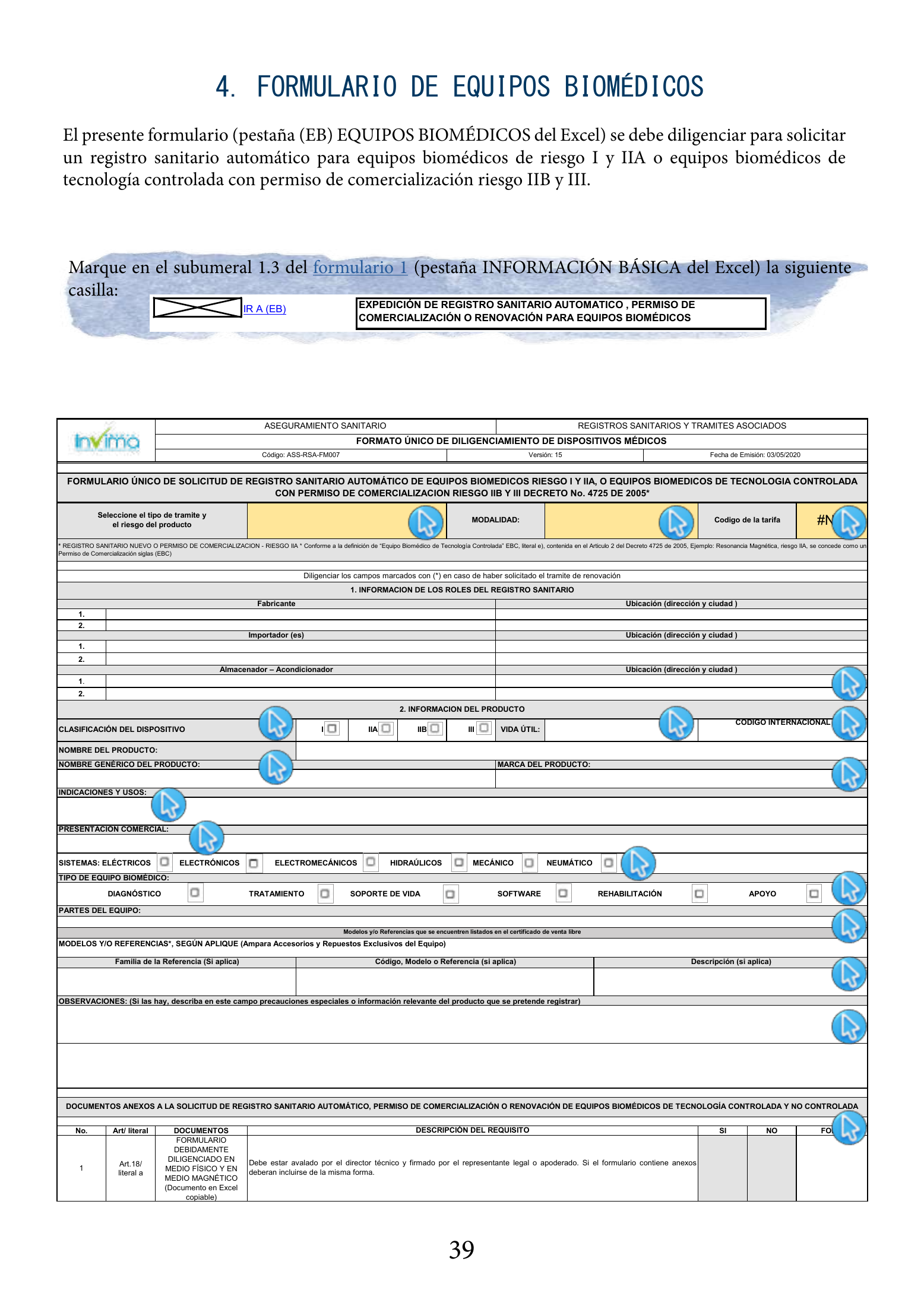 INVIMA 2022 device form-completion booklet — original complete physical PDF page 39; original image governs.