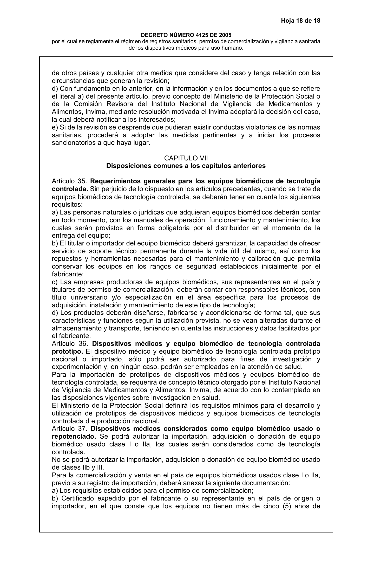 Decreto 4725/2005 — complete original expression — original complete physical PDF page 18; original image governs.