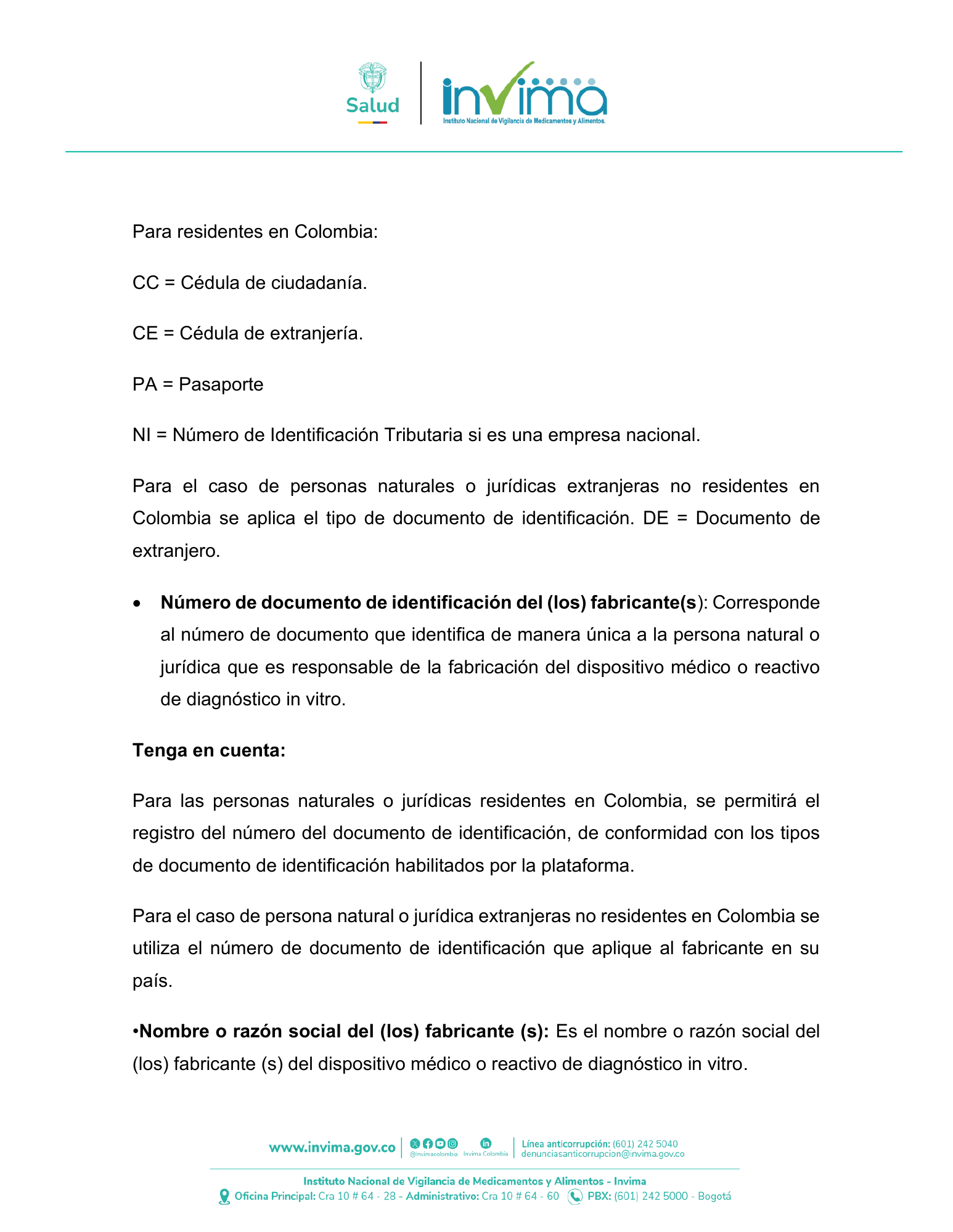INVIMA UDI user manual Version2, July2026 — original PDF page 11; original table columns, symbols and diagrams retained.