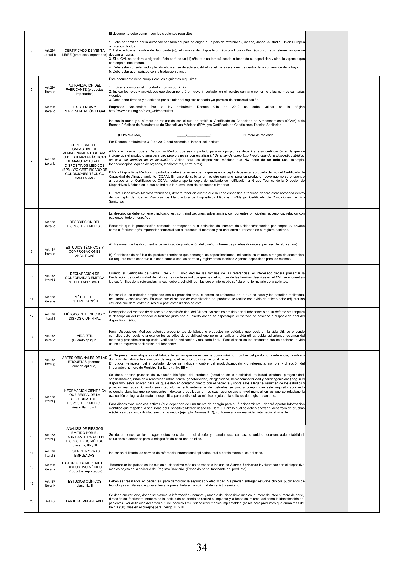 INVIMA 2022 device form-completion booklet — original complete physical PDF page 34; original image governs.