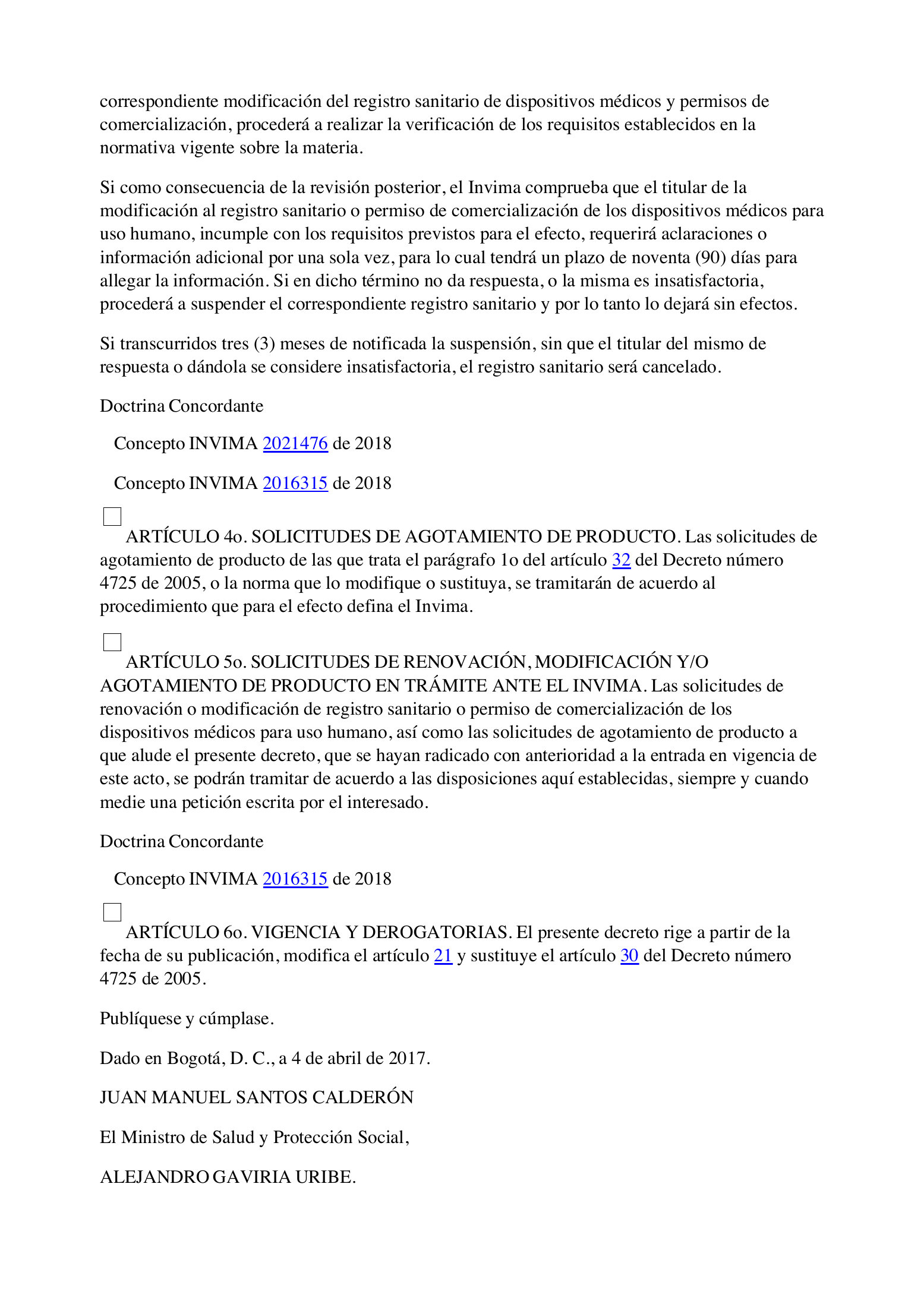 Decreto 582/2017 — INVIMA compiled expression (2021) — original complete physical PDF page 4; original image governs.