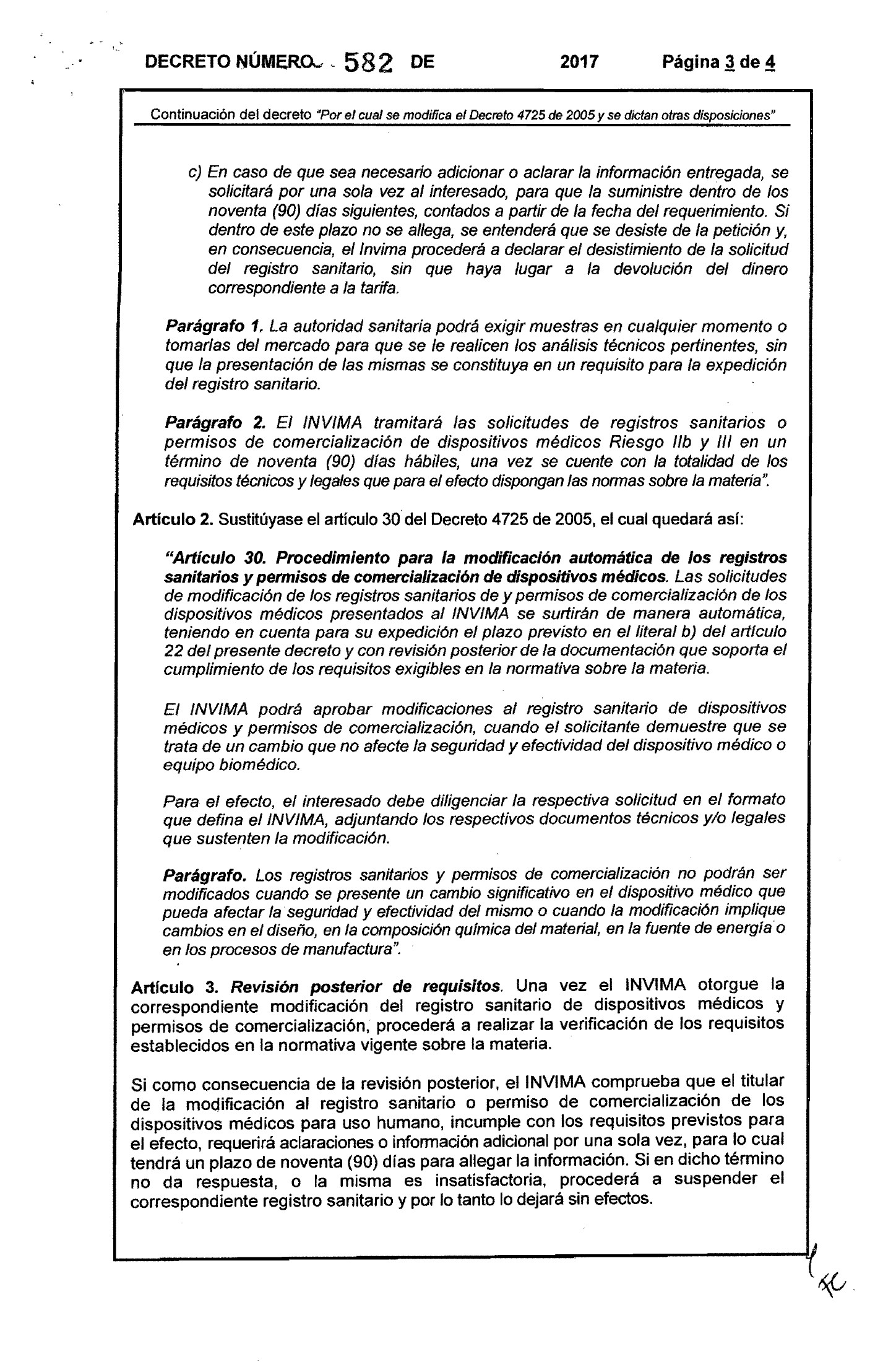 Decreto 582/2017 — original complete signed decree scan, physical page 3; original image governs.